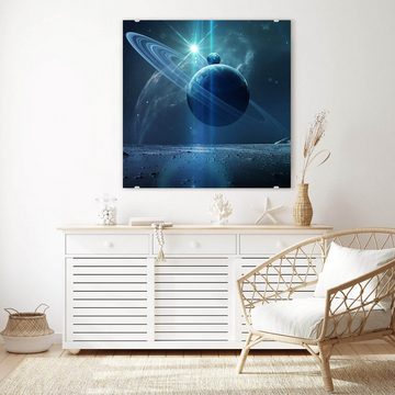 Primedeco Glasbild Wandbild Quadratisch Planeten im Raum mit Nebel mit Aufhängung, Weltall
