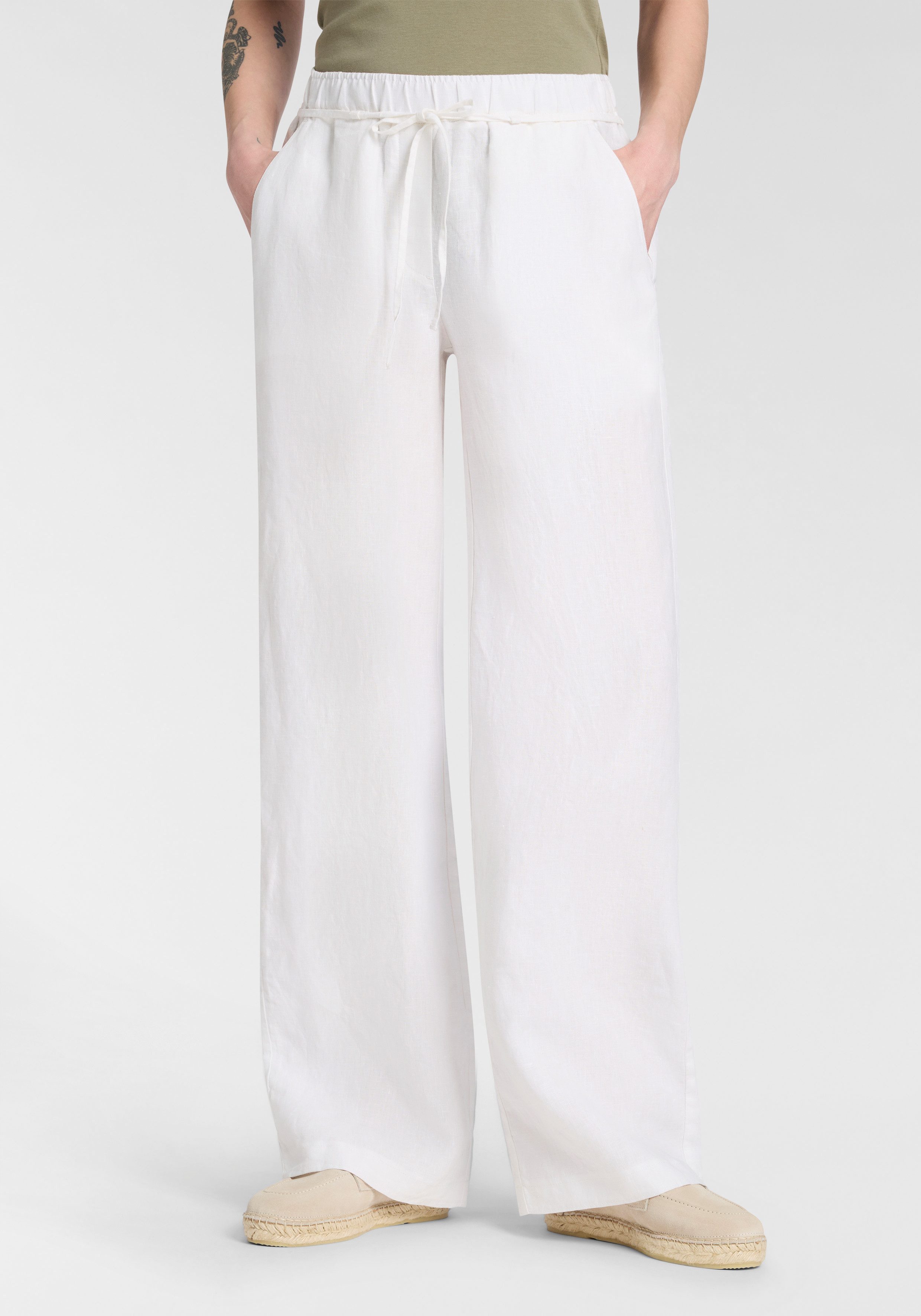 MAC Leinenhose CHIARA BELT Sommerhose Wide Fit, mit geradem, weitem Bein