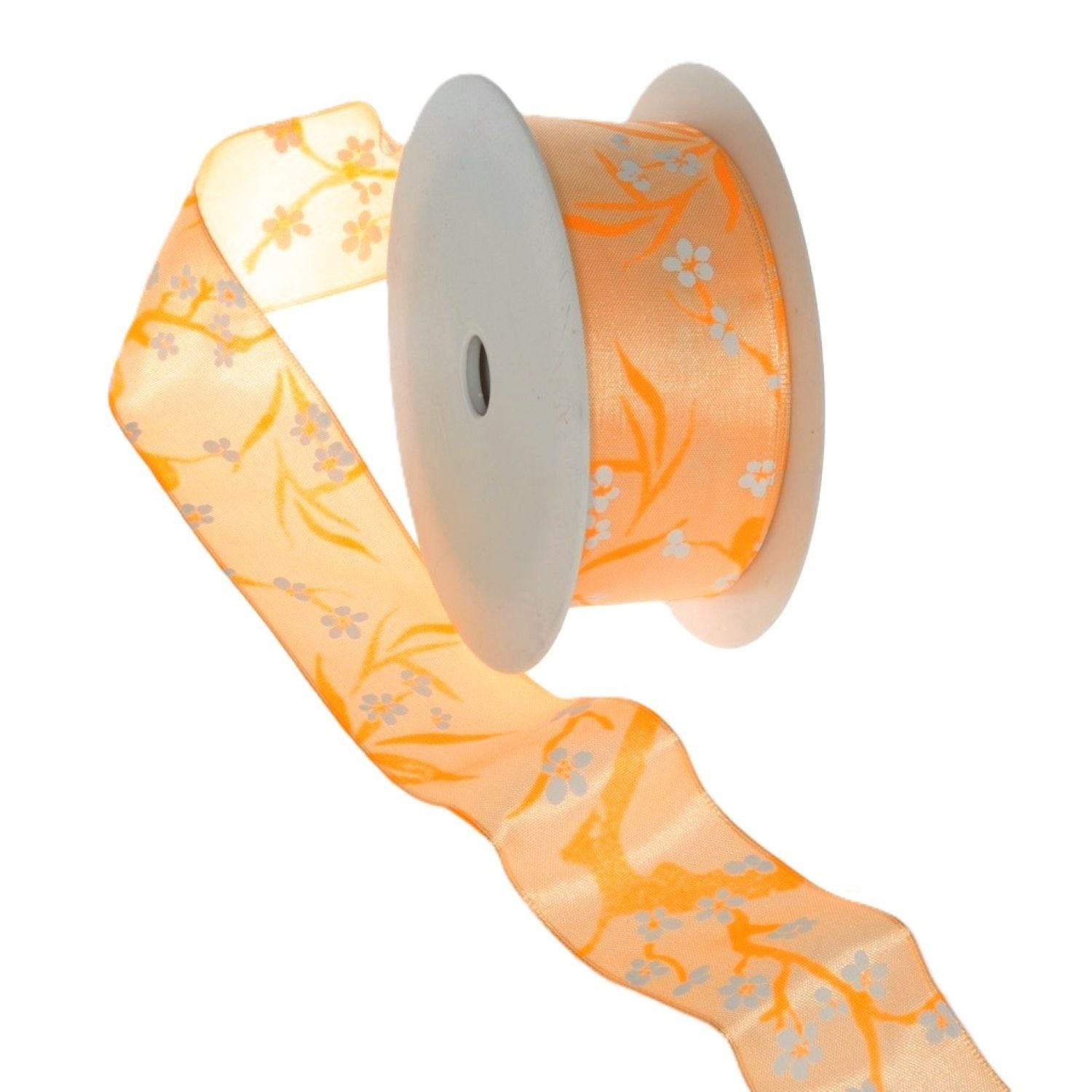 Deko AS Dekoband Dekoband mit Drahtkante "Kirschblüte" - Apricot - 40mm - Rolle 25m -