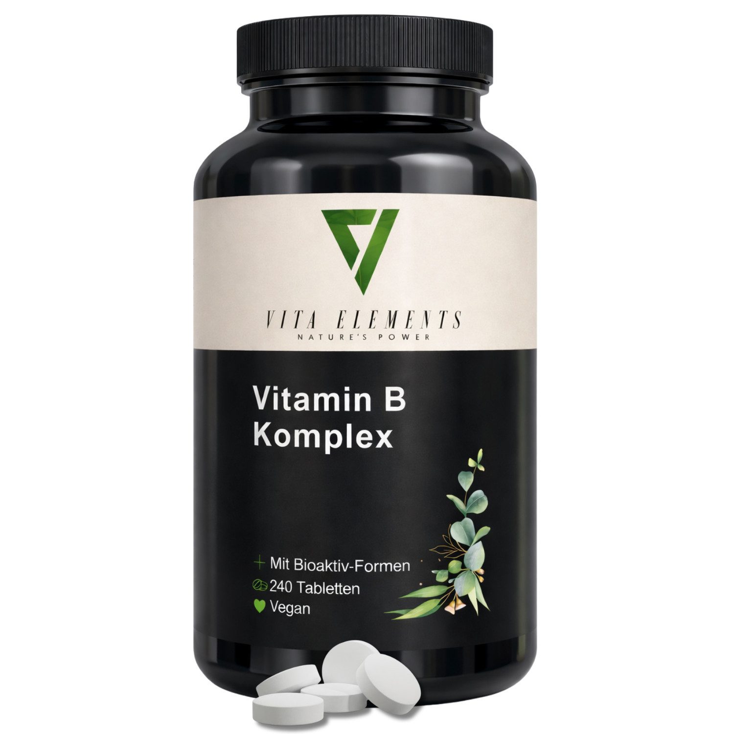 Vita Elements Vitamin B Komplex - Mit Cholin & Inositol, 240 Tabletten, 1 er Packung à 240 St., Mit Bioaktiv-Formen, Vegan, Gentechnikfrei, Hochdosiert, Laborgeprüft