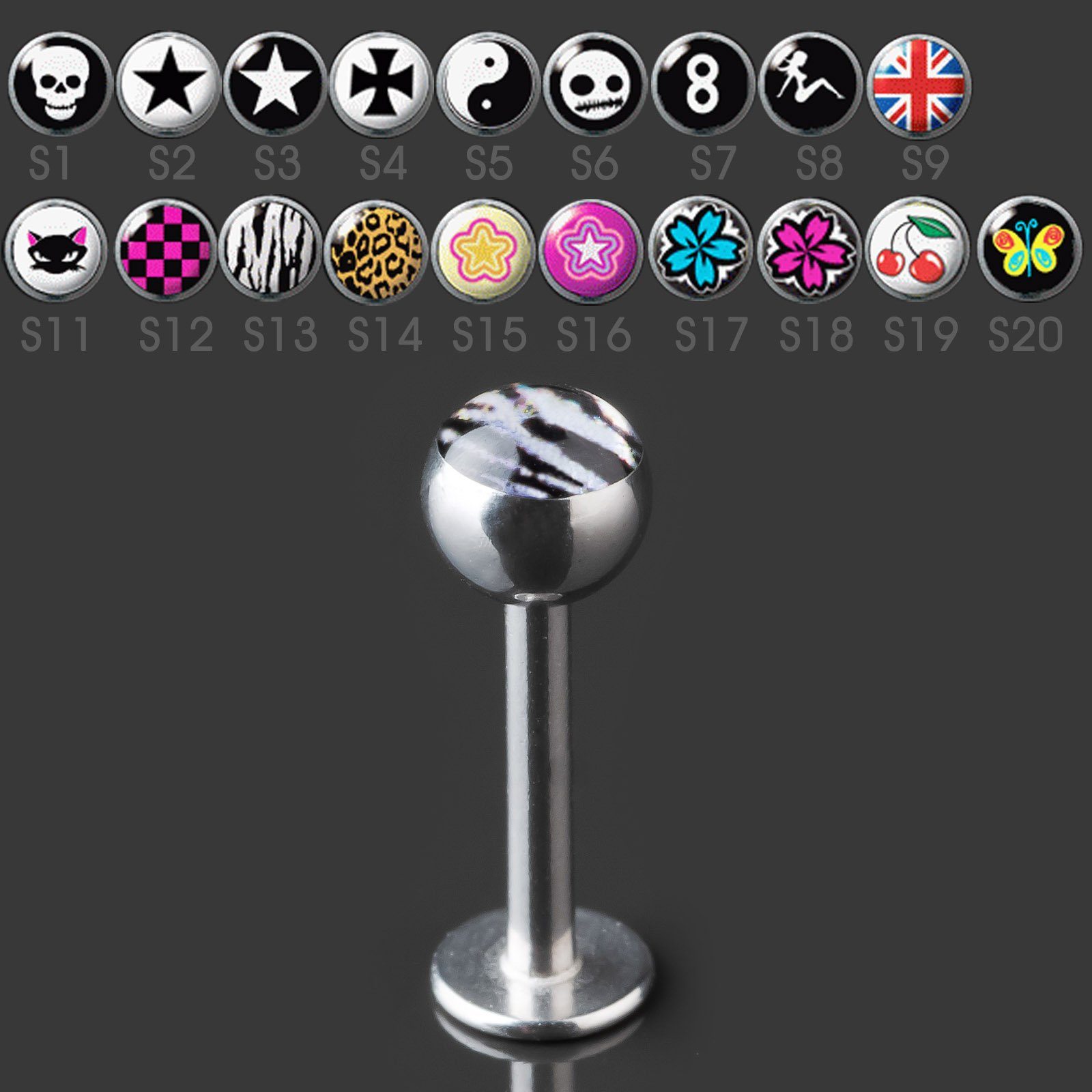 viva-adorno Piercing-Set 1,2 x 8mm Lippen Piercing Stecker Labret 316L Chir günstig online kaufen