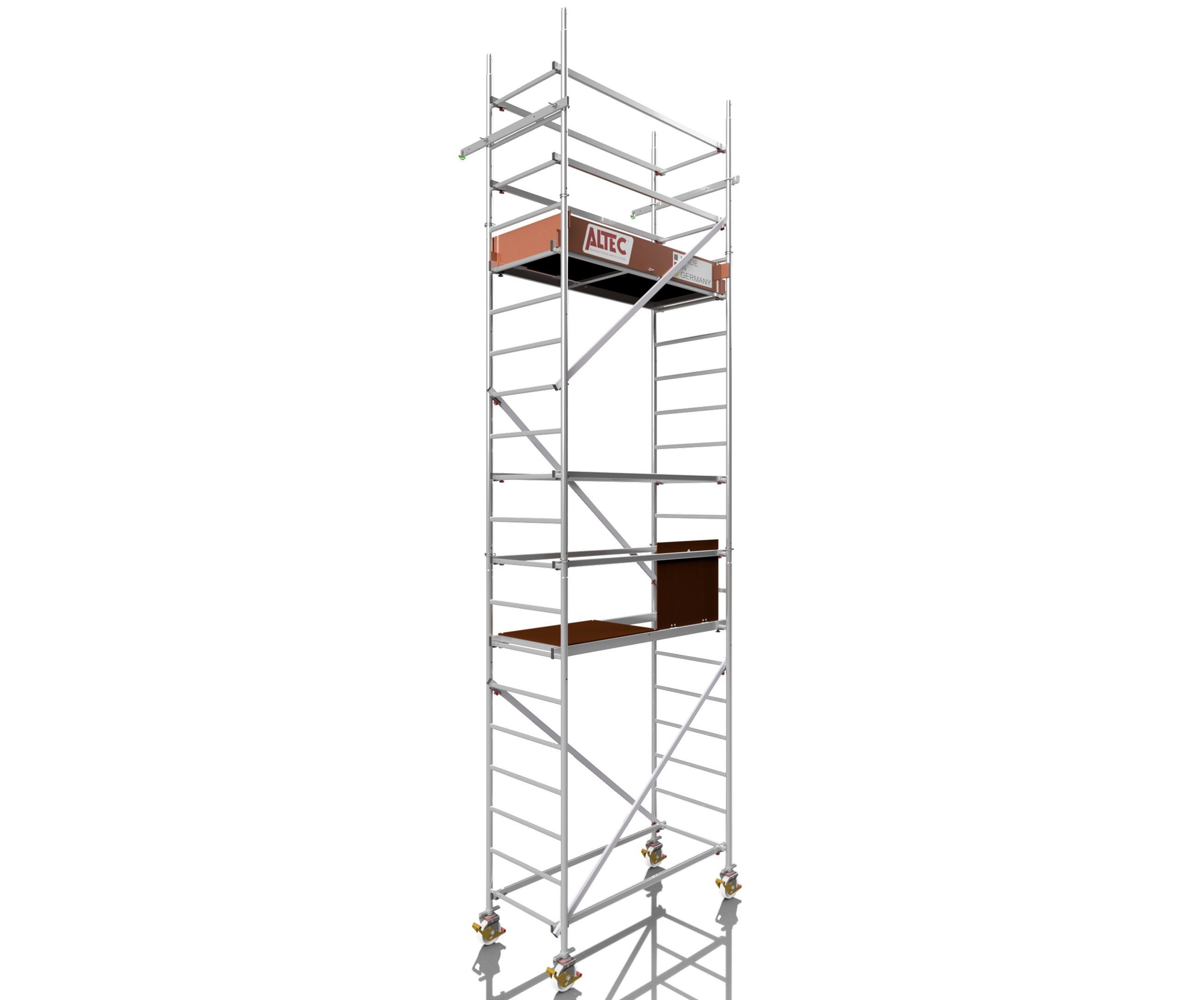 ALTEC Aluminium Fahrgerüst Rollfix 2.0 mit Ø150mm Rollen & Wandanker, Made in Germany, maximale Arbeitshöhe 10 Meter