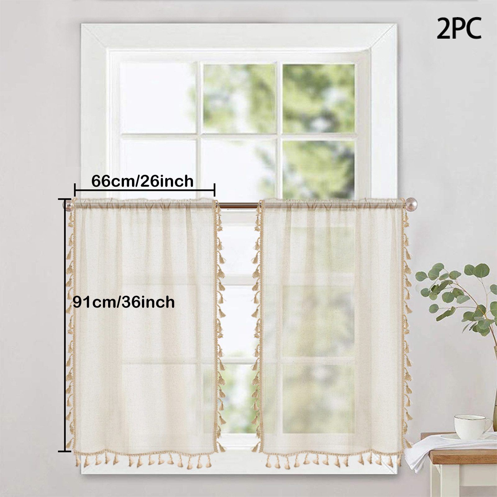 BTTO V&G Scheibengardine Bistrogardine,Kurz Gardinen mit Quasten,Kleines Fe günstig online kaufen