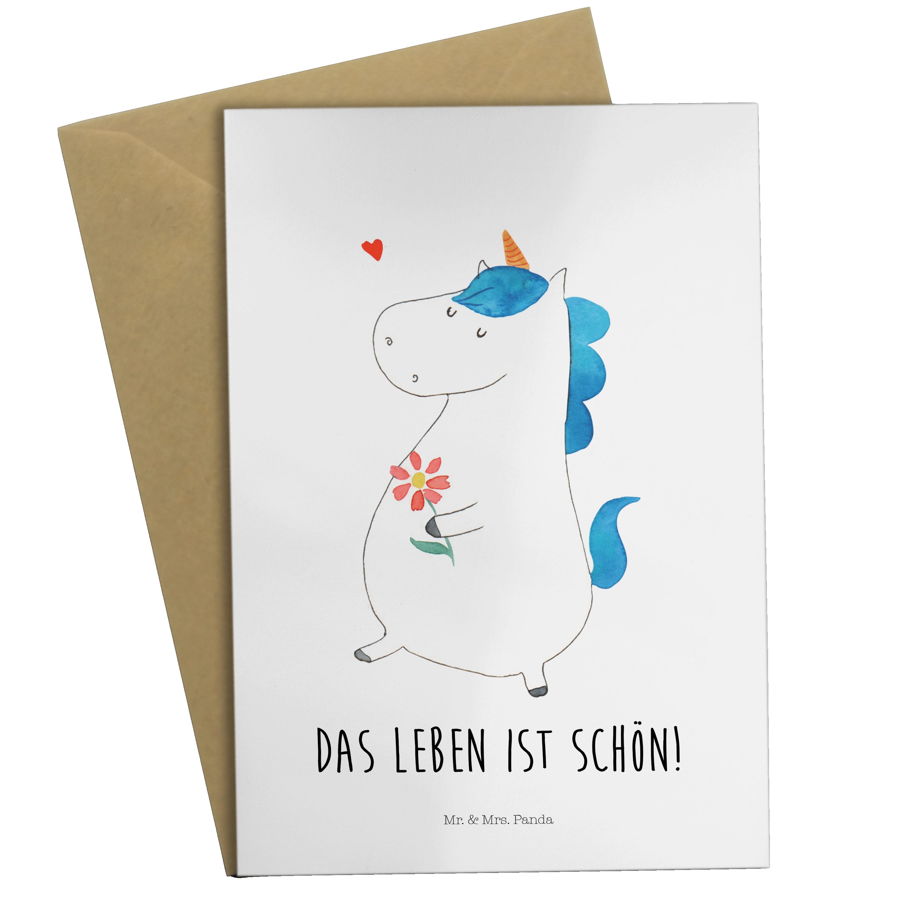 Mr. & Mrs. Panda Grußkarte Einhorn Spaziergang - Weiß - Geschenk, Klappkarte, Unicorn, Einhorn D