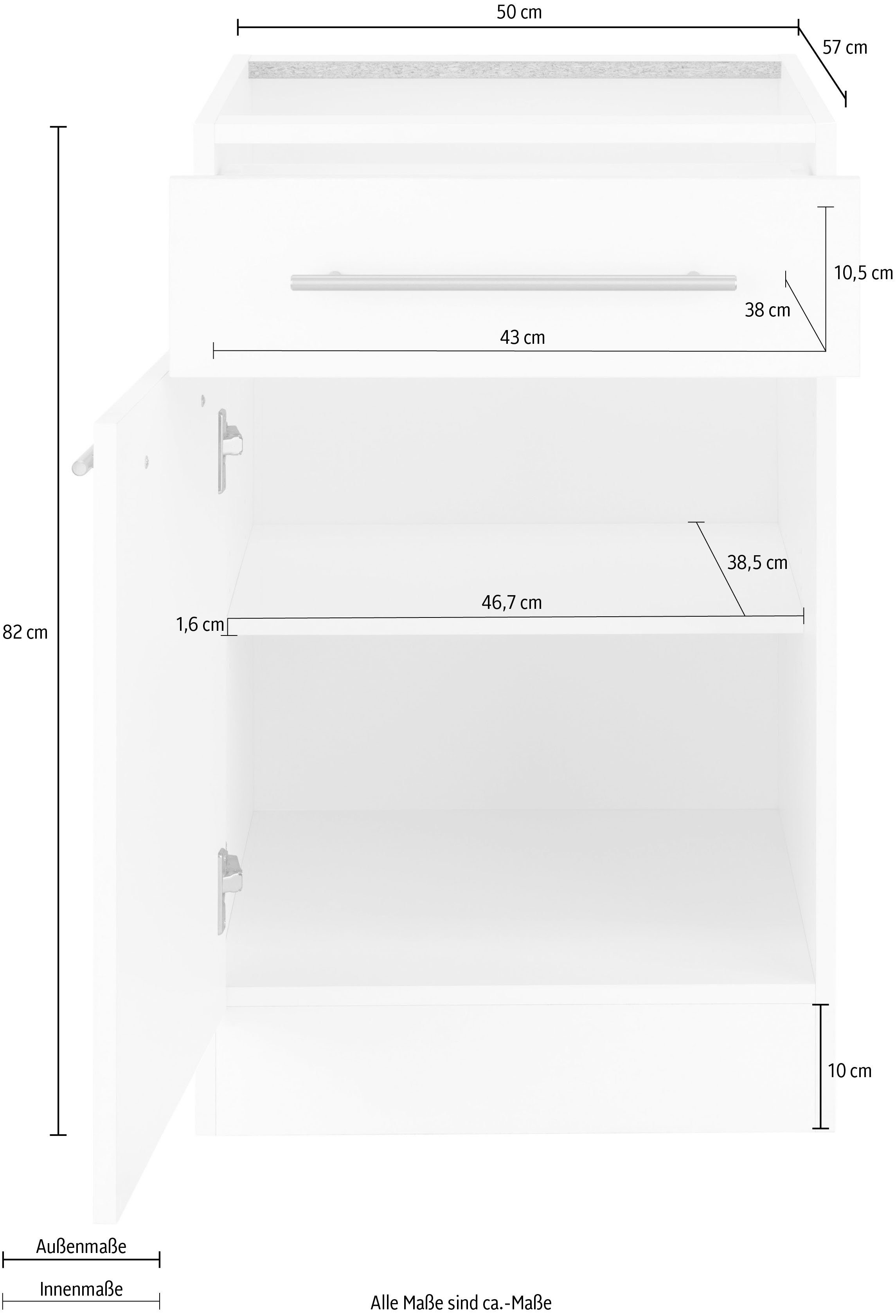 wiho Weiß Unterschrank Küchen 50 cm ohne | breit, Unna weiß/weiß Arbeitsplatte