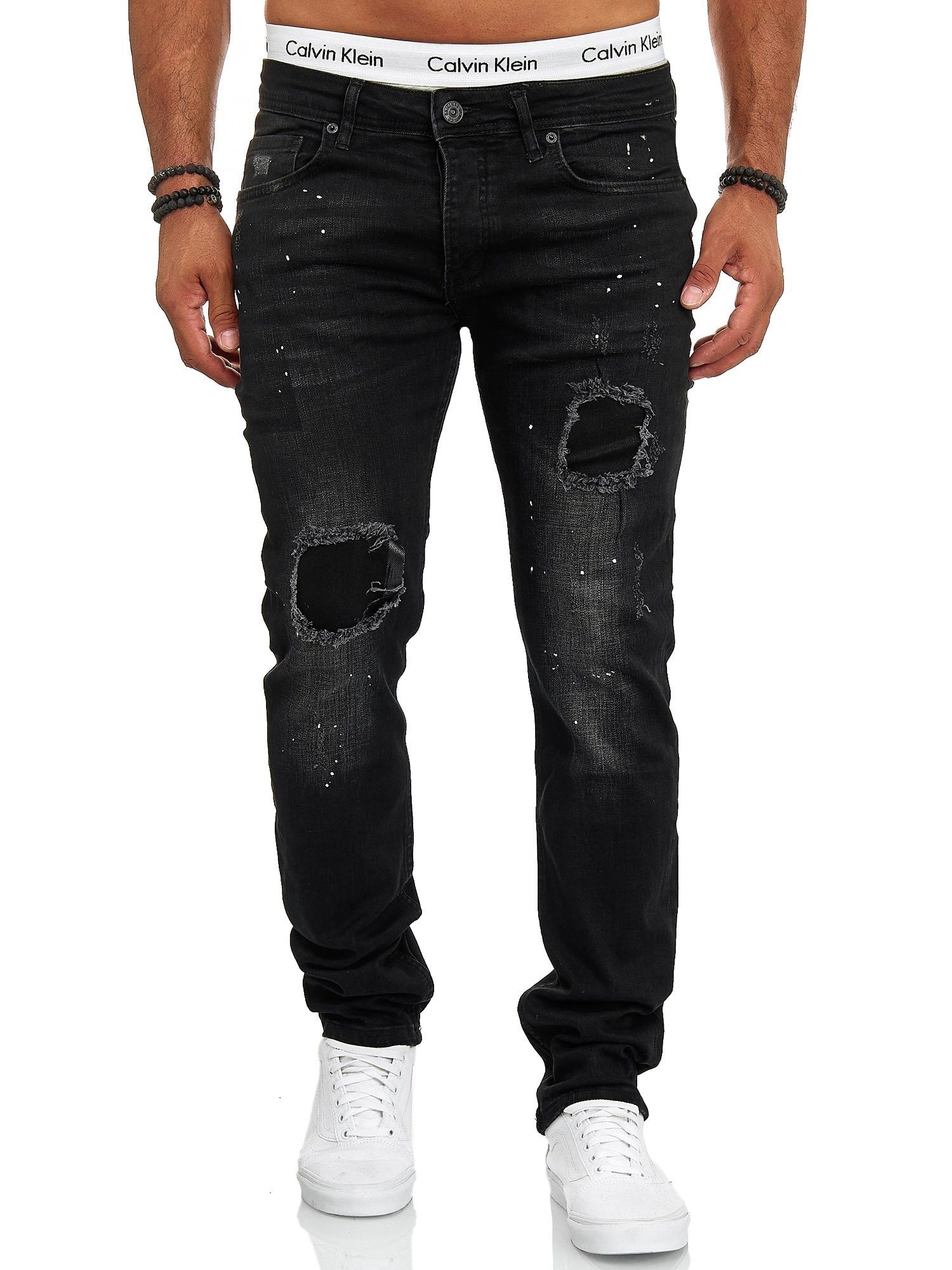 1-tlg) Freizeit Straight-Jeans Schwarz Casual Designerjeans OneRedox 702 Business Bootcut, J-700C (Jeanshose