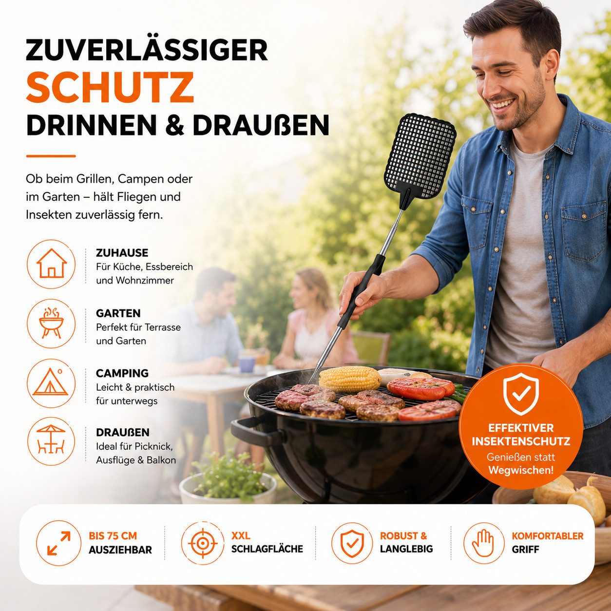 Gartiva® Fliegenklatsche 2 schwarze Teleskop-Fliegenklatschen, ausziehbar von 27 bis 73 cm, ausziehbar von 27cm bis 73cm – Bild 2 von 5