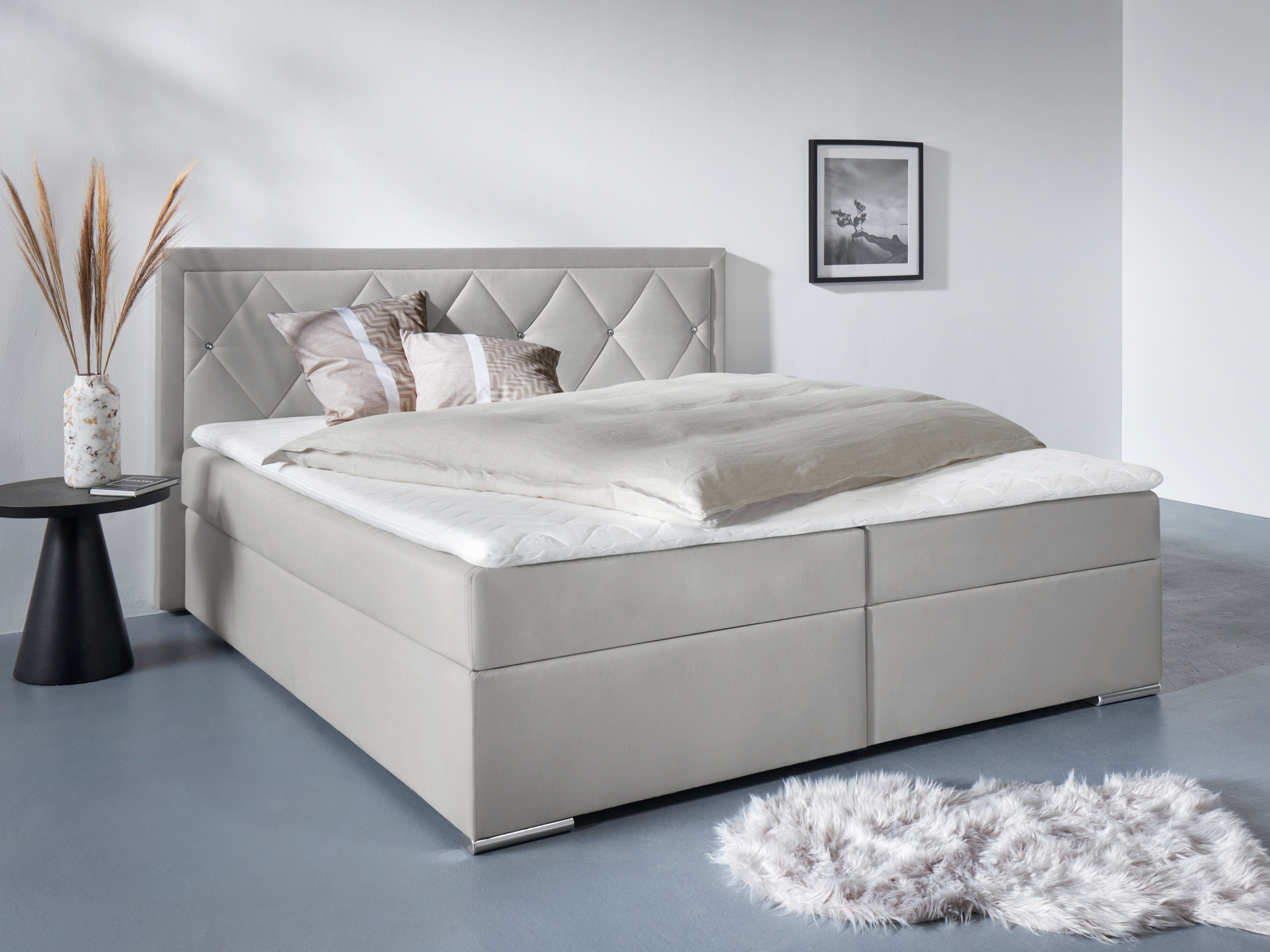 Home affaire Boxbett ALFIE, Polsterbett wahlweise mit Bettkasten, Samtvelours-Bezug (mit PUR-Schaumtopper (H2), Kaltschaumtopper (H3) oder Viscotopper (H4), mit Bonnell-oder Taschenfederkernmatratze H2,H3, H4, 120/140/180x200cm