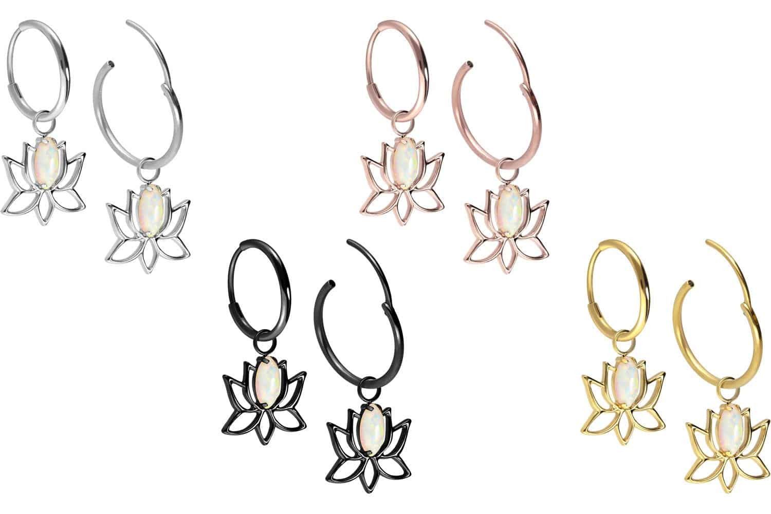 FILANGO Paar Creolen Titan Ohrclicker Creolen LOTUSBLÜTE + SYNTHETISCHER OPAL (Creolen, 1-tlg)
