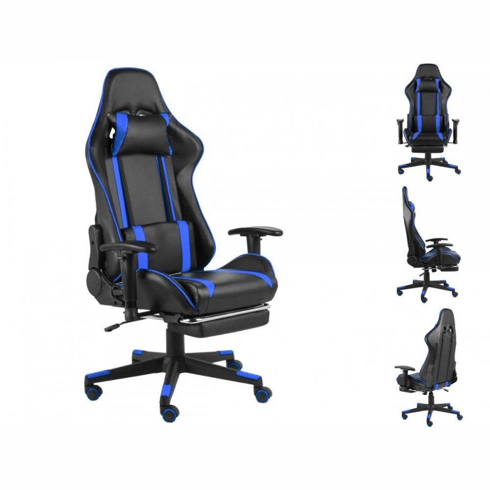 Bürostuhl vidaXL mit Fußstütze Blau Drehbar PVC Gaming-Stuhl