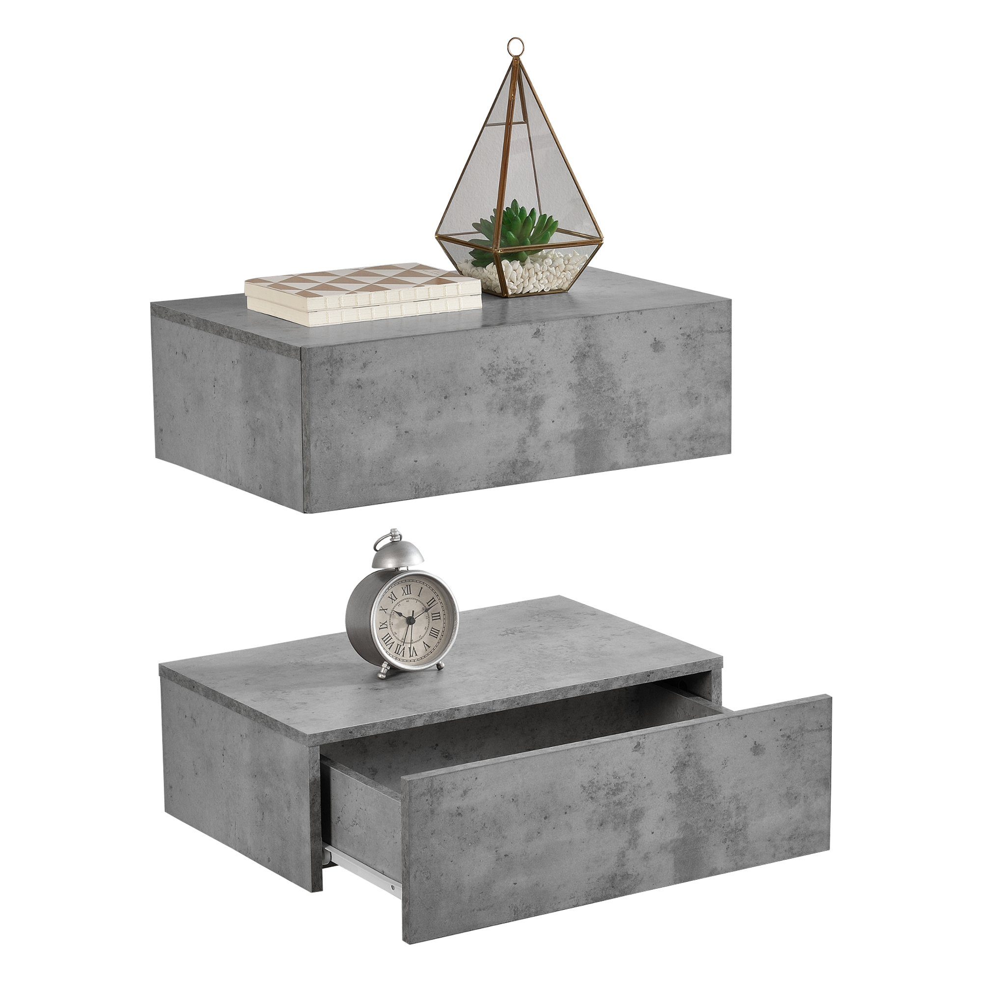 en.casa Wandregal, »Elverum« Nachttisch mit Betonoptik Schublade betonfarben