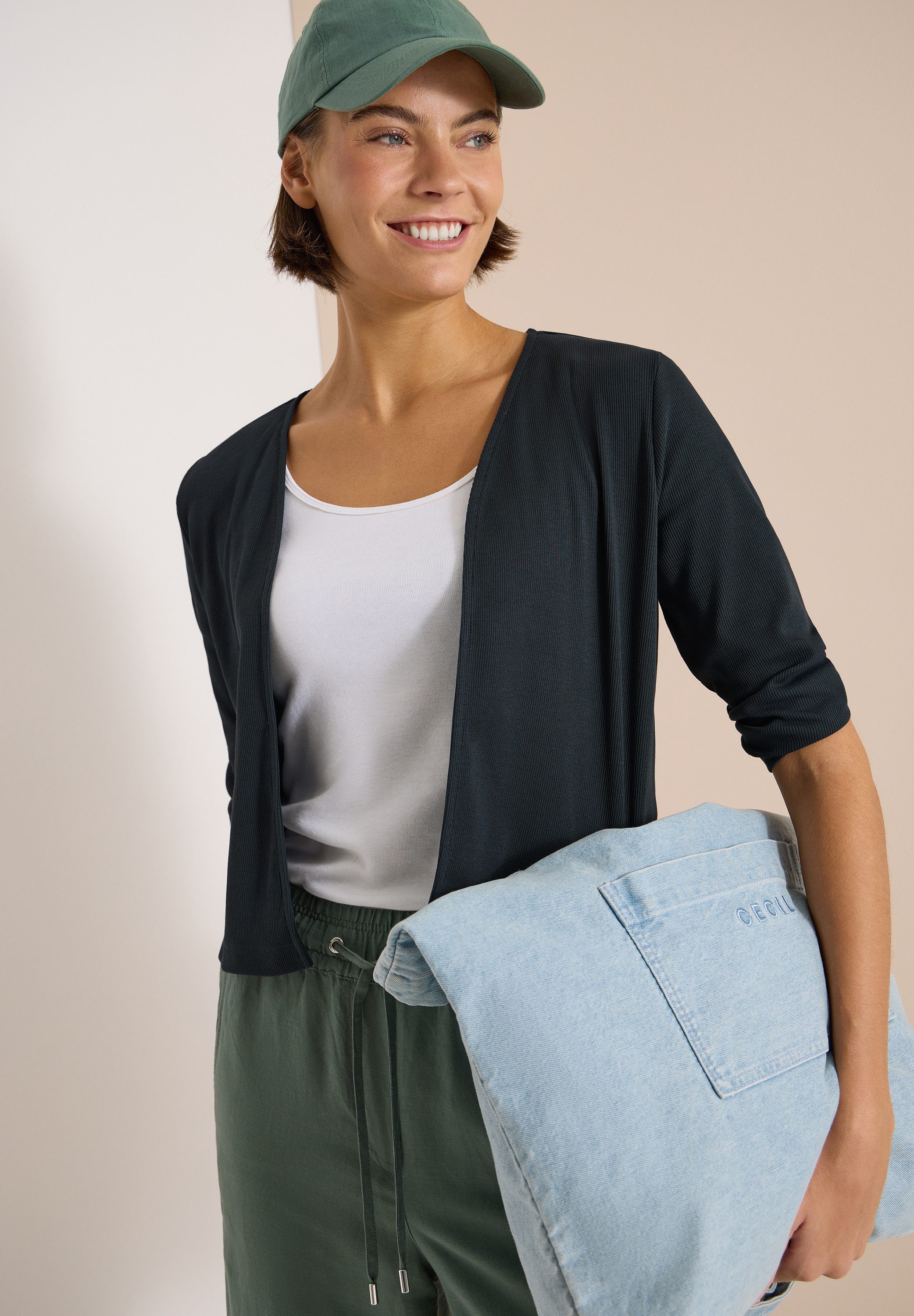 CECIL Bolerojacke Offene 3/4-Arm Jacke in Rippstruktur/ Ohne Verschluss
