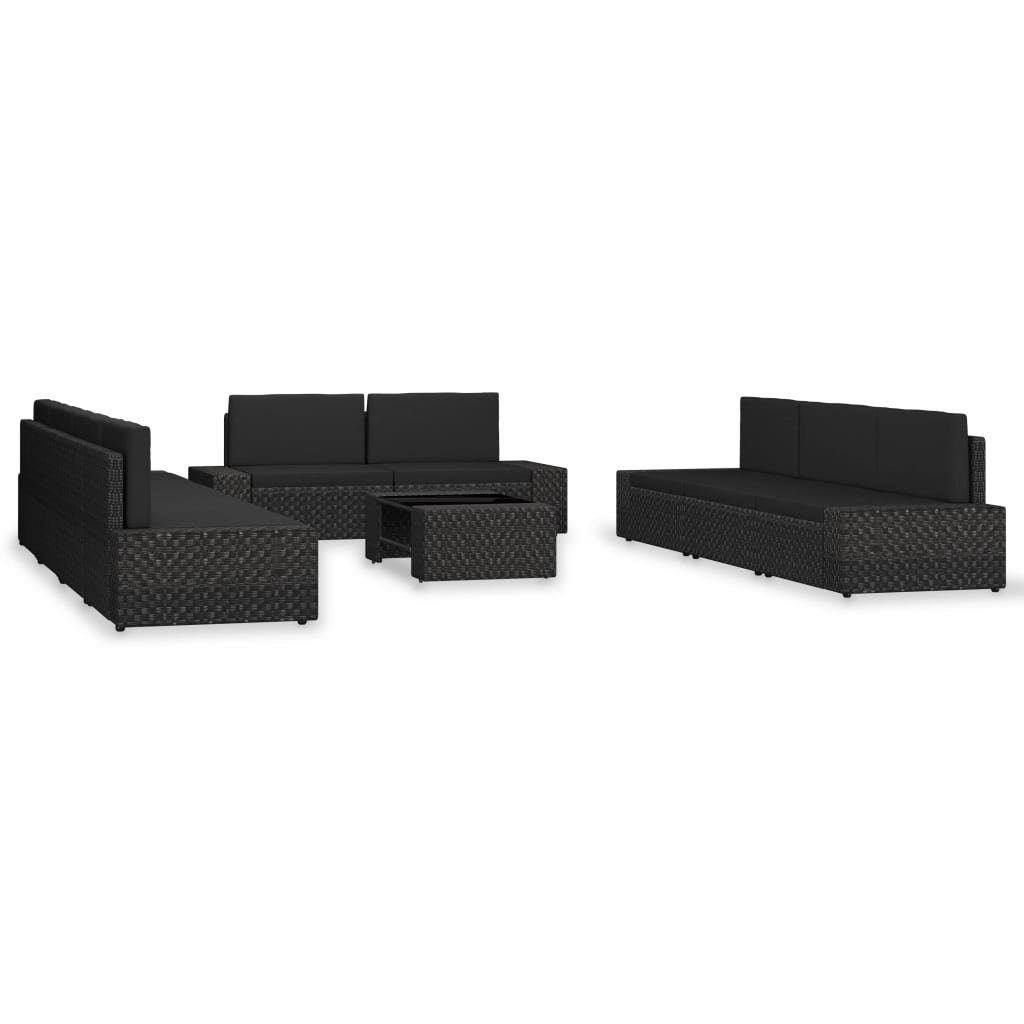 vidaXL Gartenlounge-Set 10-tlg. Schwarz, (10-tlg) Garten-Lounge-Set Poly Rattan