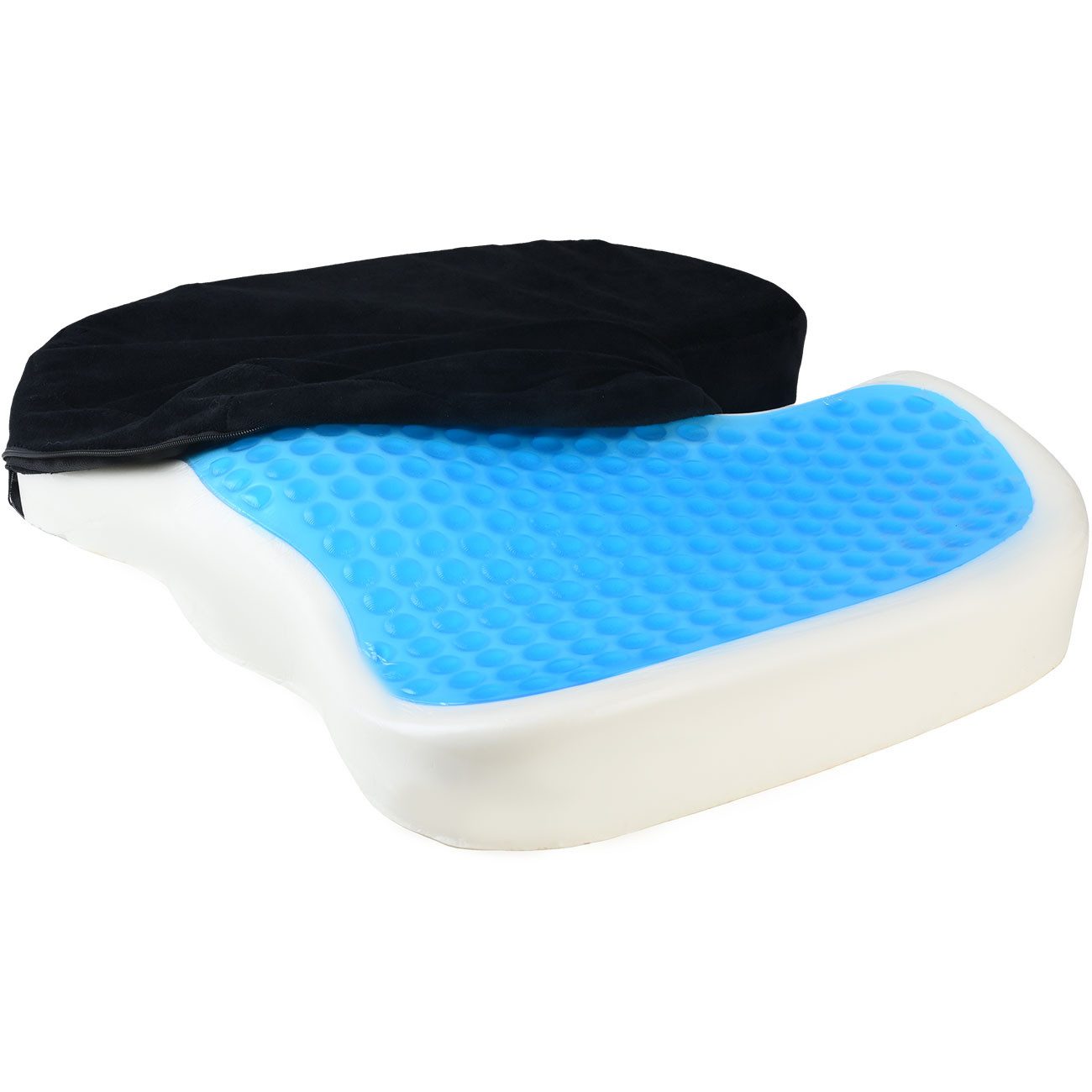 shop'n smile ideoon Gelkissen Memory-Foam Sitzkissen mit Kühlgel Anti-Rutsch 44x35x8cm Büro Auto, abnehmbarer & waschbarer Bezug/44 x 35 x 8 cm/100% Polyester
