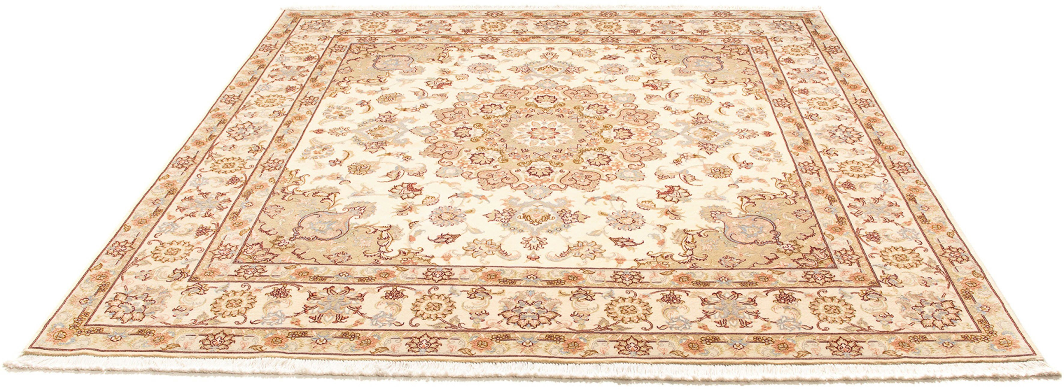 Orientteppich Perser - Täbriz - Royal quadratisch - 206 x 202 cm - beige, morgenland, quadratisch, Höhe: 7 mm, Wohnzimmer, Handgeknüpft, Einzelstück mit Zertifikat
