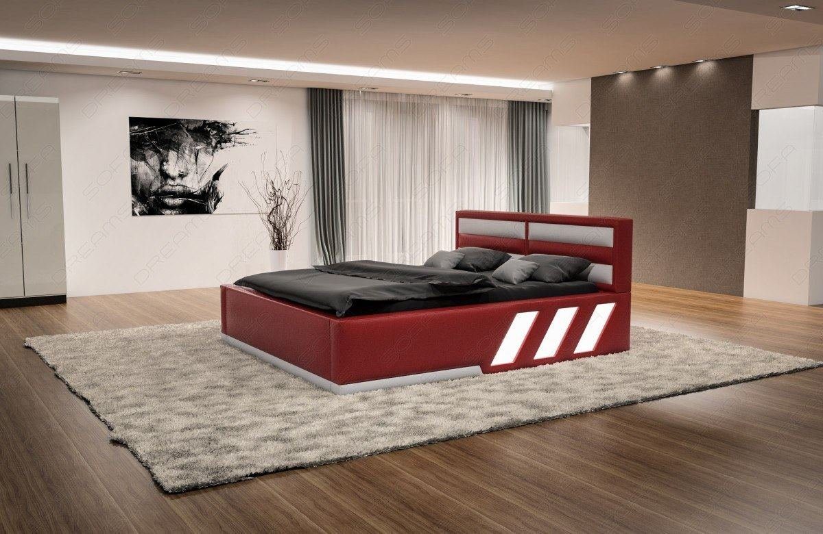 mit rot Sofa weiß mit mit Matratze, Beleuchtung Kunstleder Boxspringbett Dreams Apollonia Bett Topper, LED Premium mit - Beleuchtung, LED Komplettbett