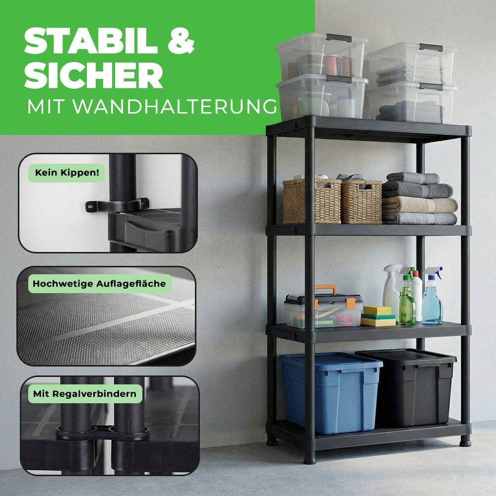 ONDIS24 Steckregal 4x Kunststoffregal, 60 x 30 x 131 (H) cm, 4 Böden, Schwerlastregal, bis zu 80 kg, Regal, Lagerregal - 4er Pack – Bild 5 von 5