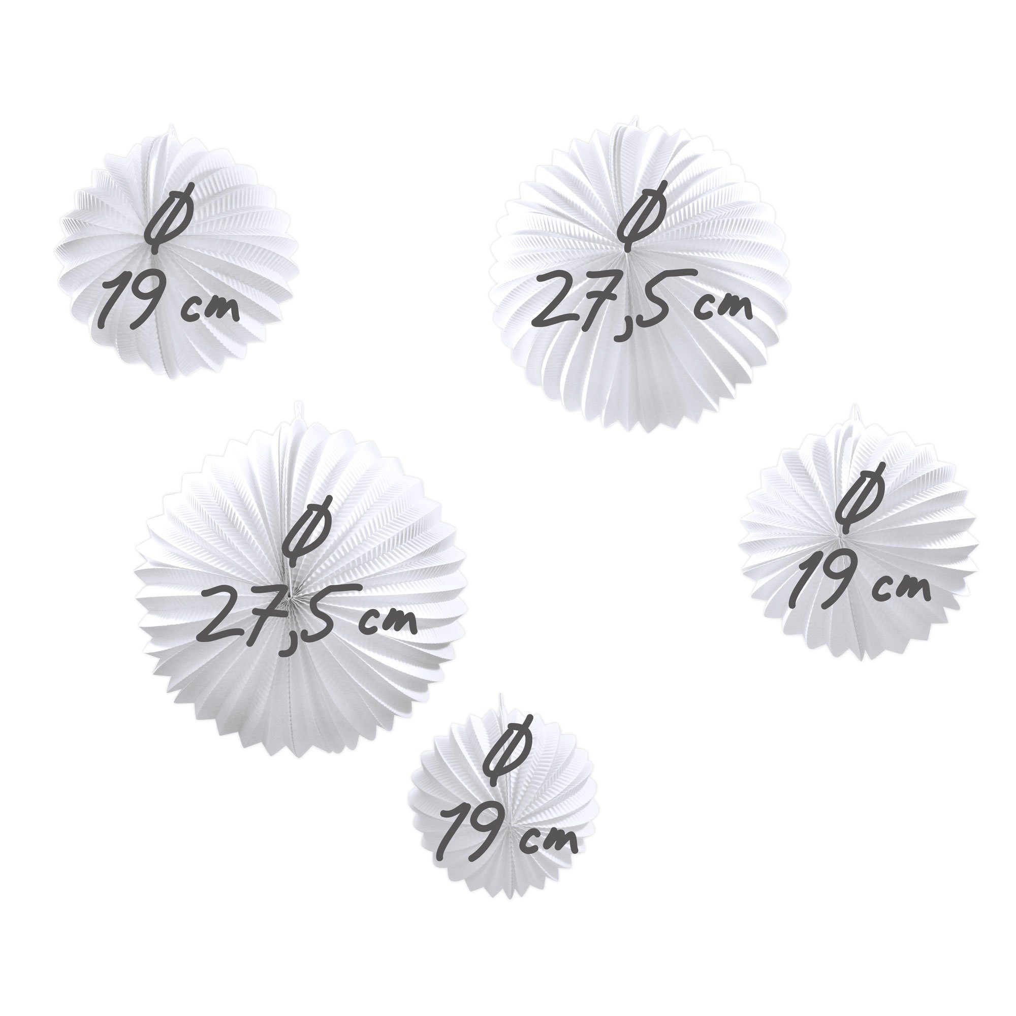Frau WUNDERVoll Lampion 5 Lampions - weiß, 3 x Ø 19 cm, 2 x Ø 27,5 cm