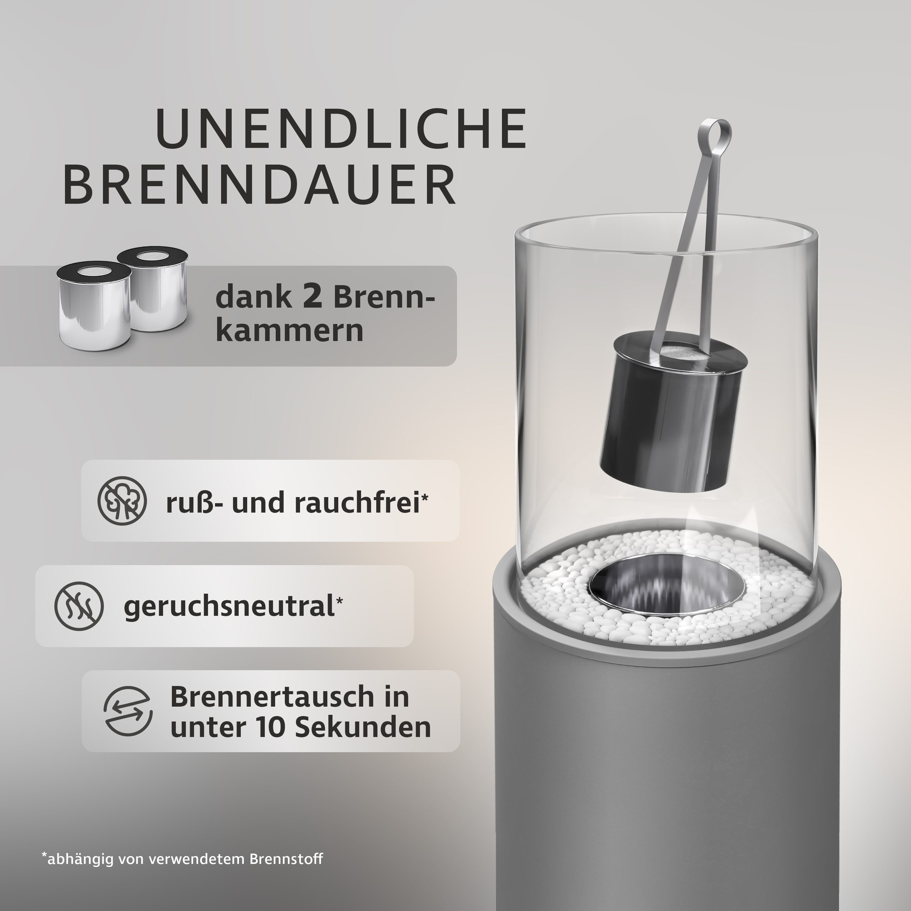 Monster24 Echtfeuer-Dekokamin Bio-Ethanol Standkamin für Indoor & Outdoor (80x26x26 cm)
