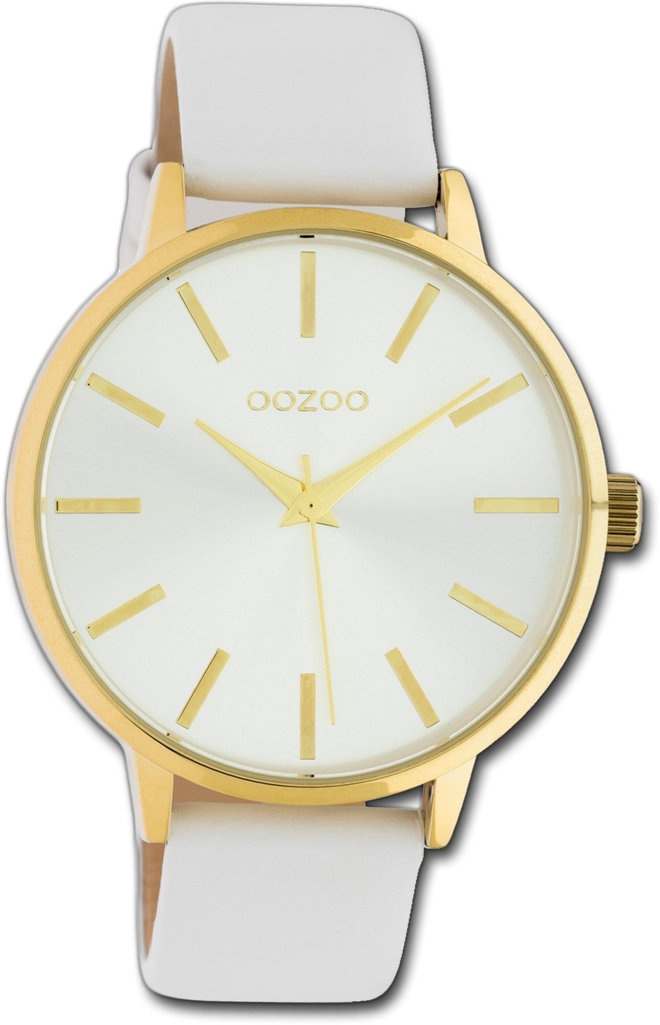 OOZOO Quarzuhr Oozoo Leder Damen Uhr C10611 Analog, Damenuhr Lederarmband weiß, rundes Gehäuse, groß (ca. 42mm)