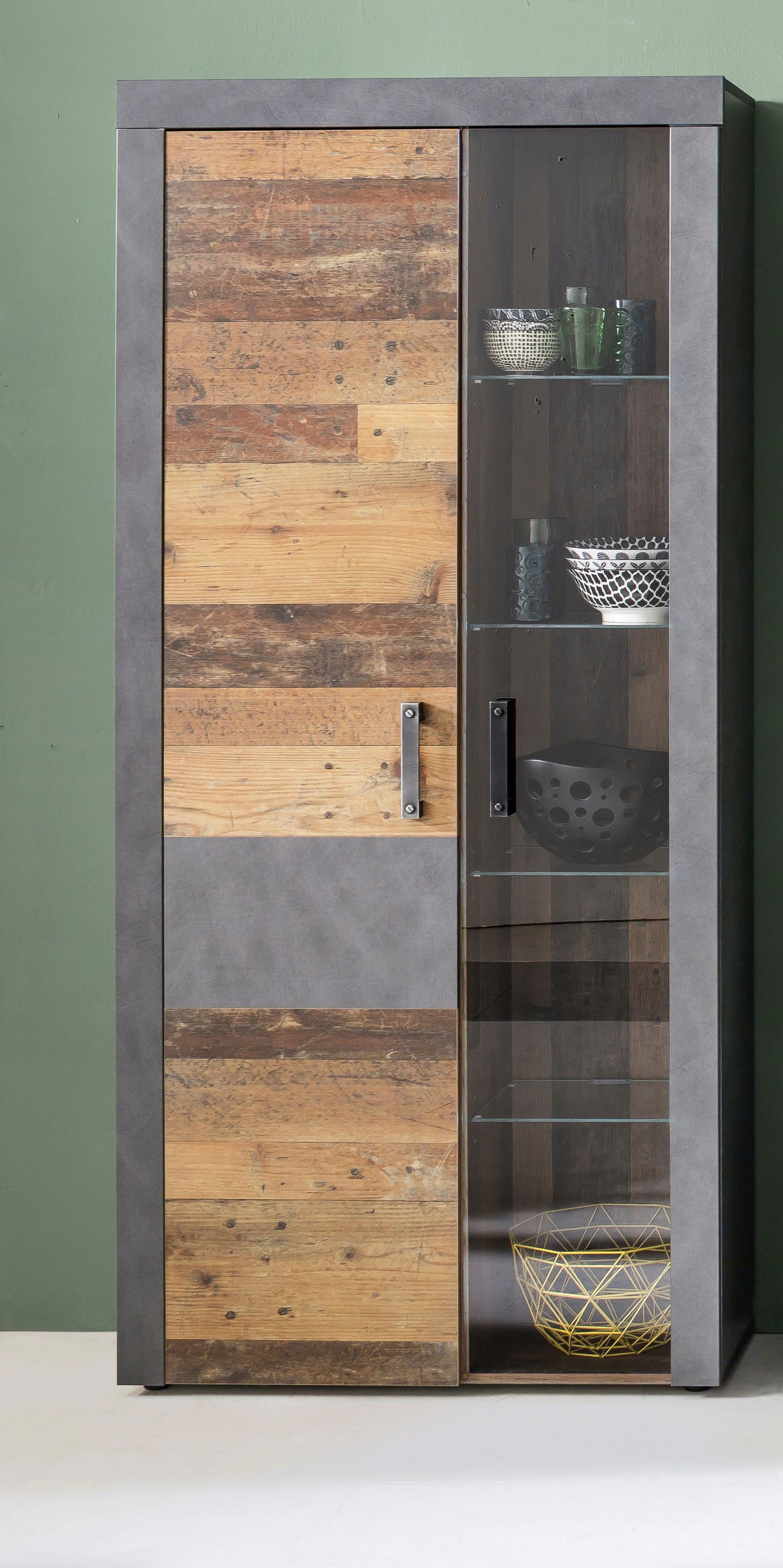Home affaire Vitrine Ilana moderner Industrial Style - Beleuchtung optional - B/T/H 87/34/189 cm