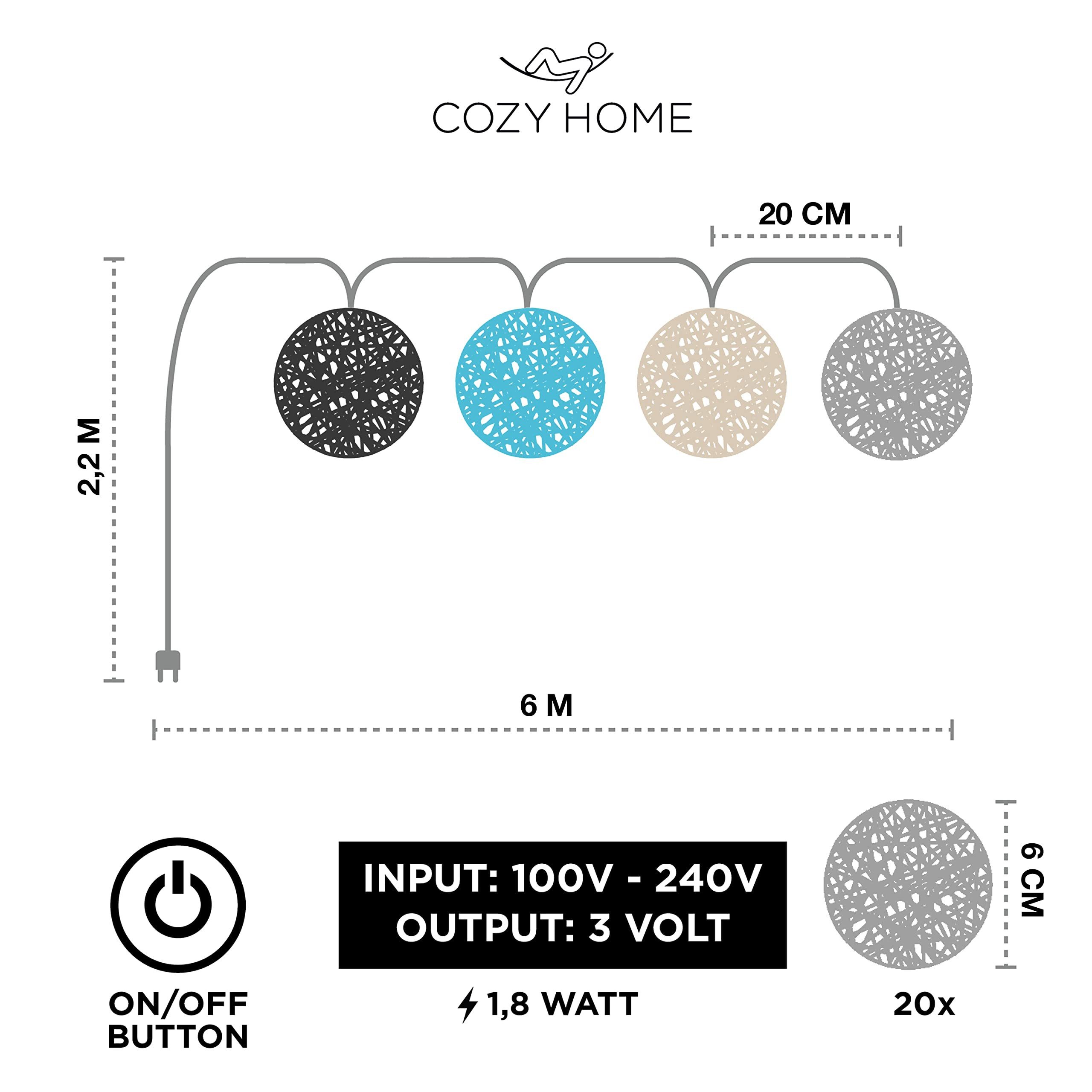 COZY HOME LED-Lichterkette Cotton Balls - Strombetrieben, 20 LED I 6m I Warmweiße LED-Cotton Ball I Hausbett Bunt Deko