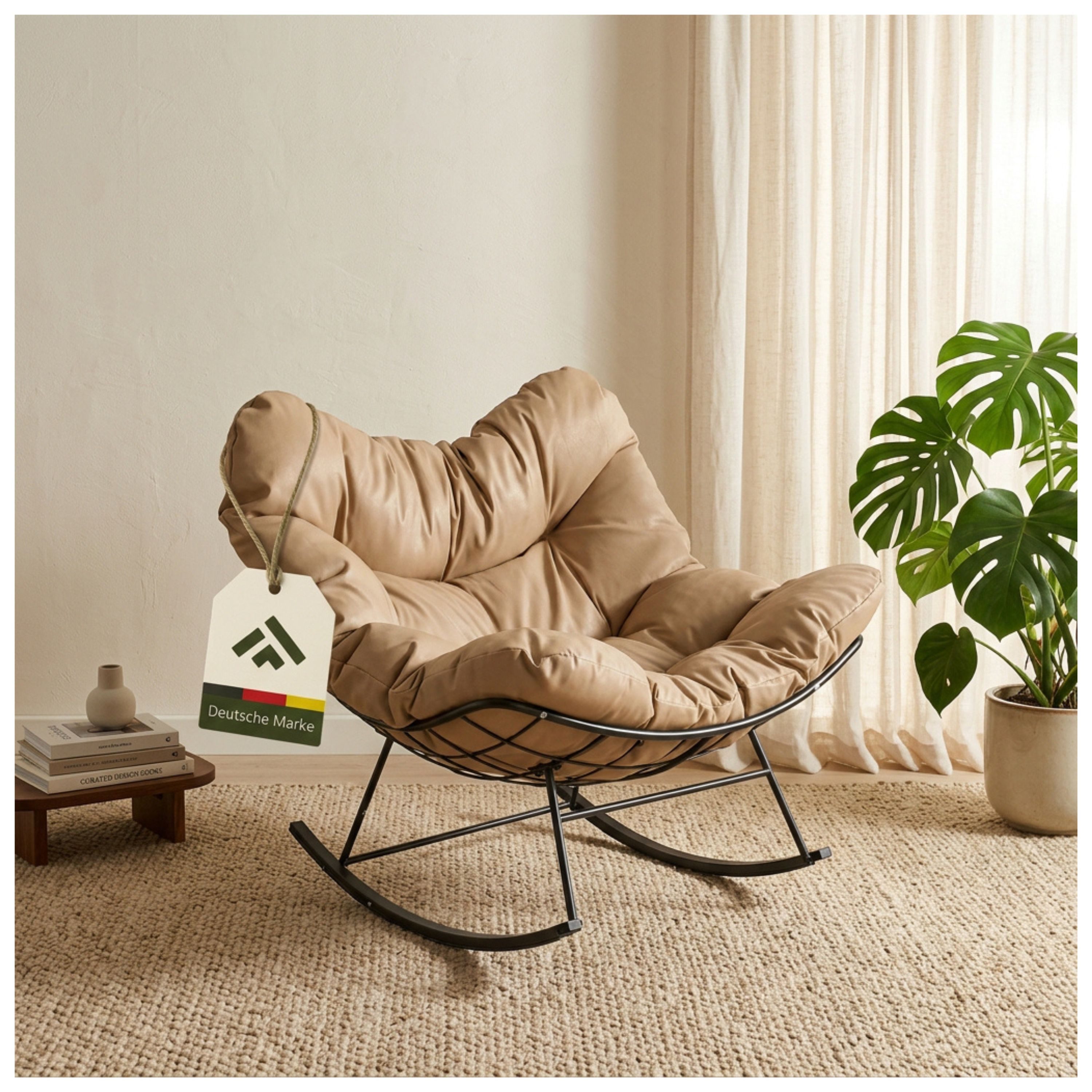 NovaTerra Gartenlounge-Set Stahl-Schaukelstuhl mit Kissen Größe: 110 × 92 × 63 cm, taupe