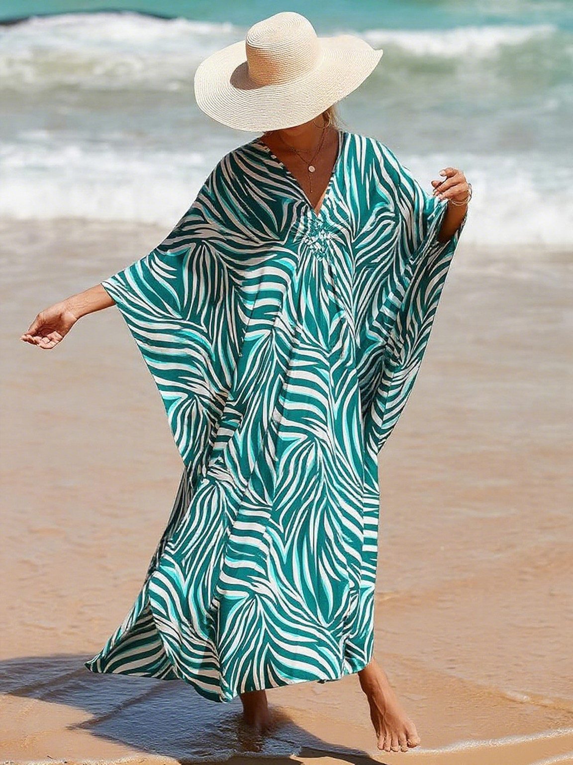 Strandkleid Damen Kaftan-Kleid Boho Maxikleid, Übergröße Kaftane Bademode Coverups
