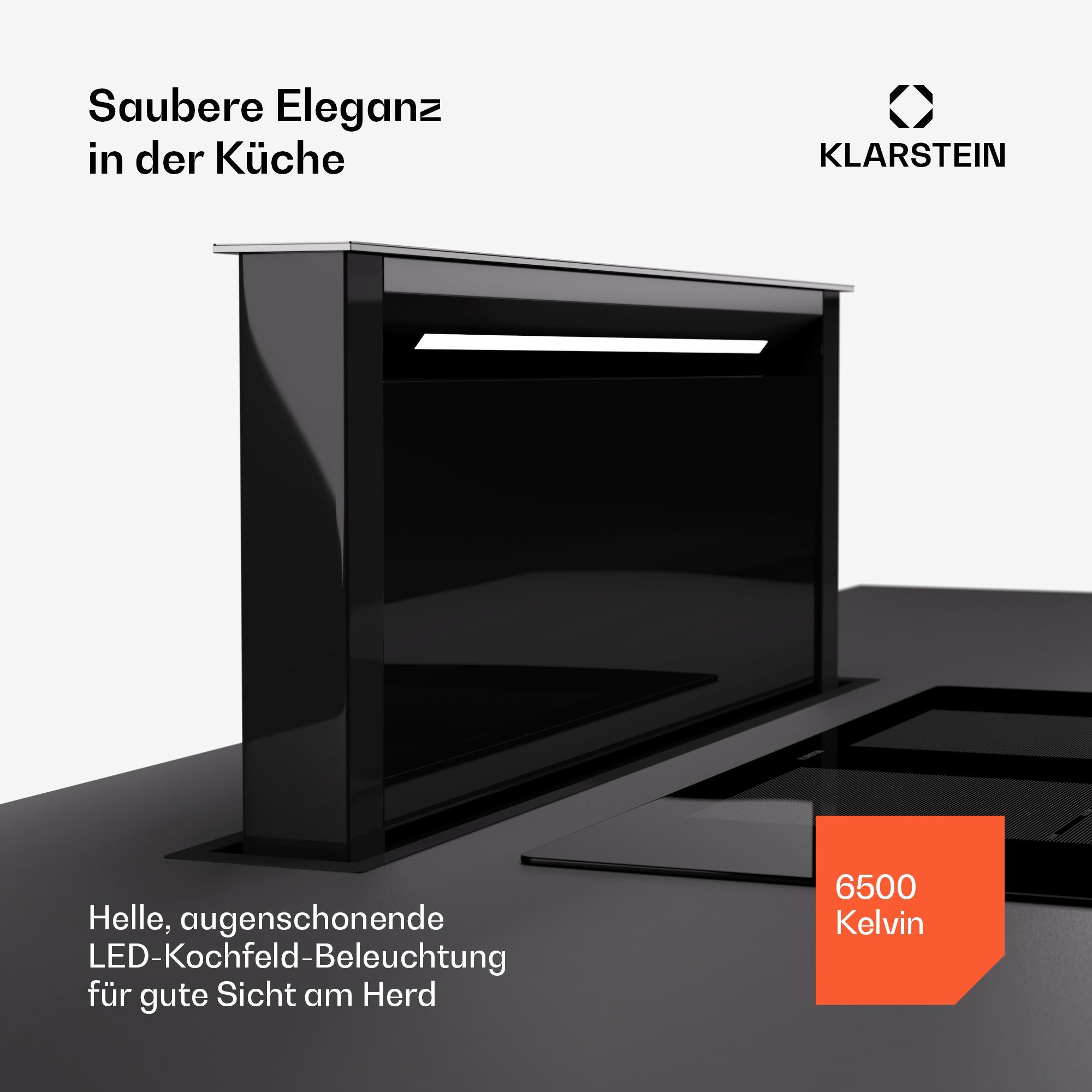 Klarstein Deckenhaube Royal Flush Eco Serie CGCH3-R.F.Eco-75F-BK Royal Flush Eco, Dunstabzugshaube Downdraft Abluft Umluft LED