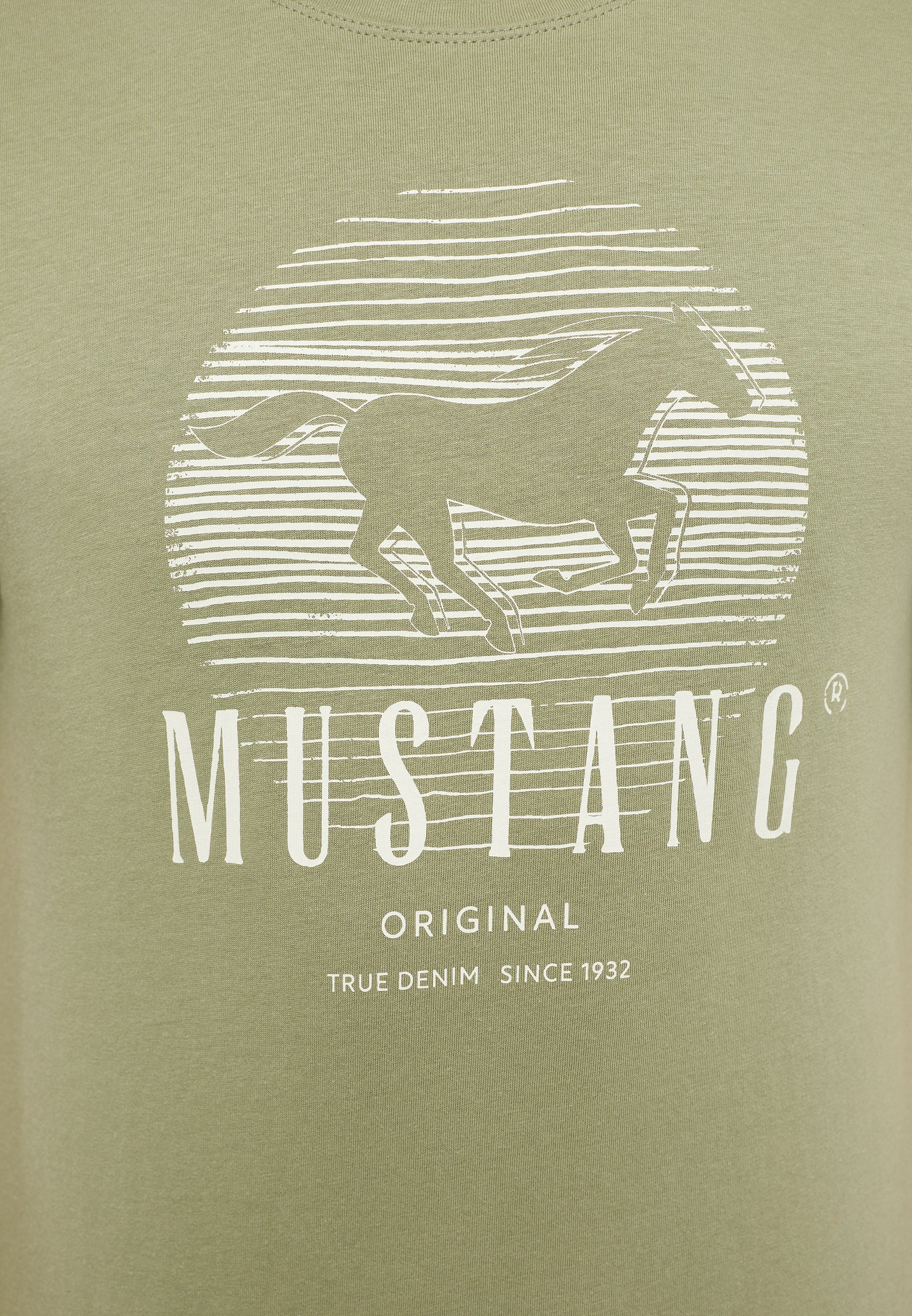 MUSTANG Kurzarmshirt Mustang Print-Shirt hellgrün
