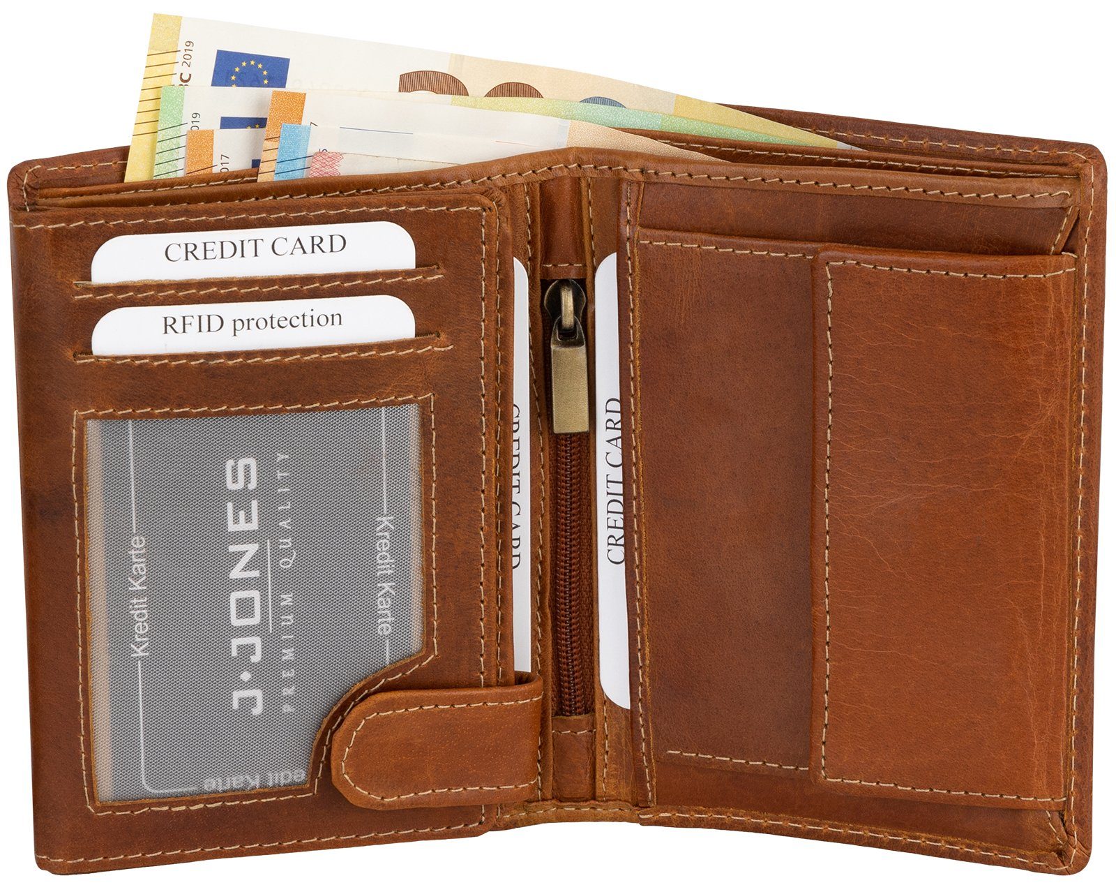 Jennifer Jones Geldbörse RFID Hochformat, Geldbeutel echt Geldbörse Portemonnaie RFID Leder Schutz Herren