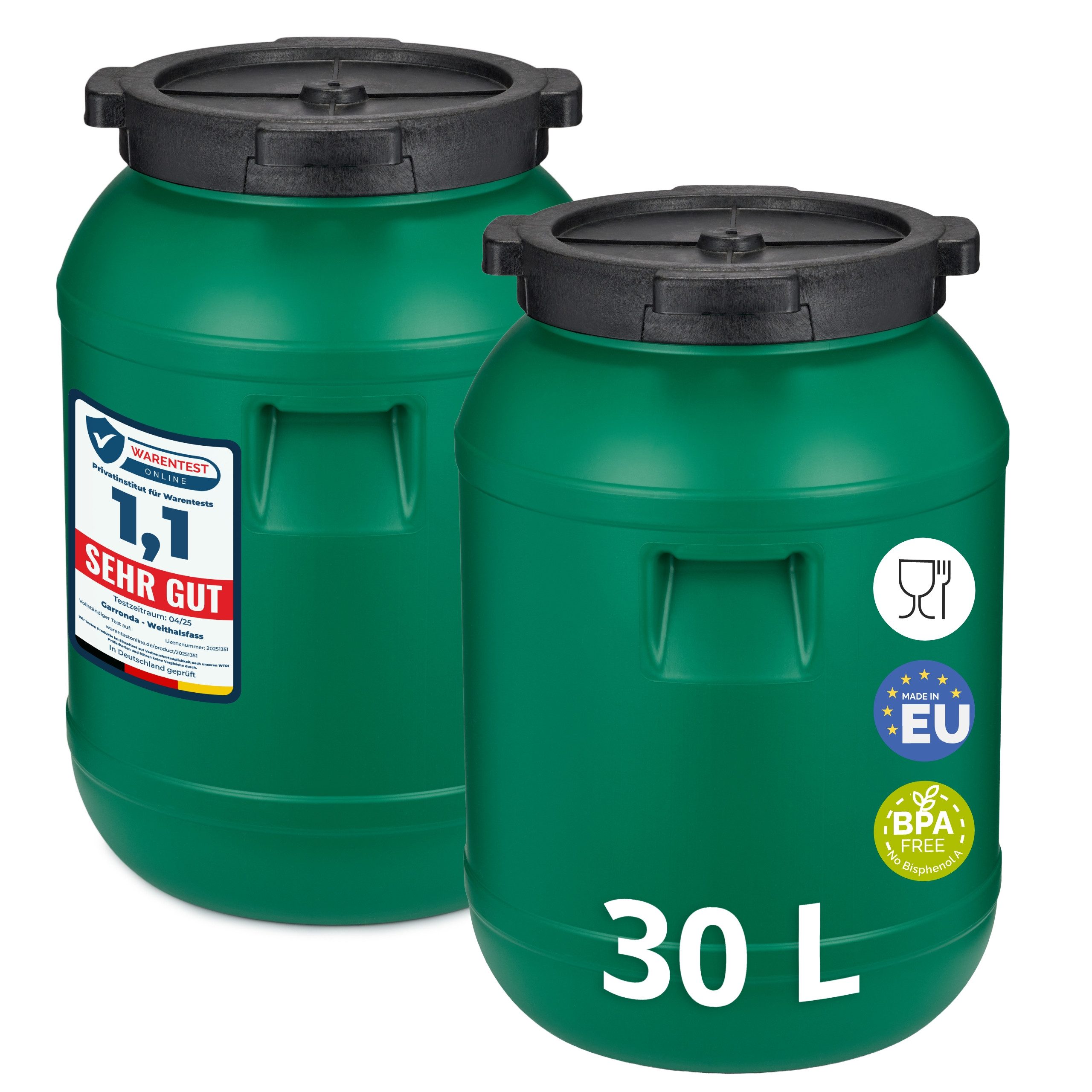 Garronda Regentonne Set 30 Liter Weithalsfass BPA-frei Lebensmittel Fass Deckel GD-0121, 30 l, (2-tlg), BPA-Frei