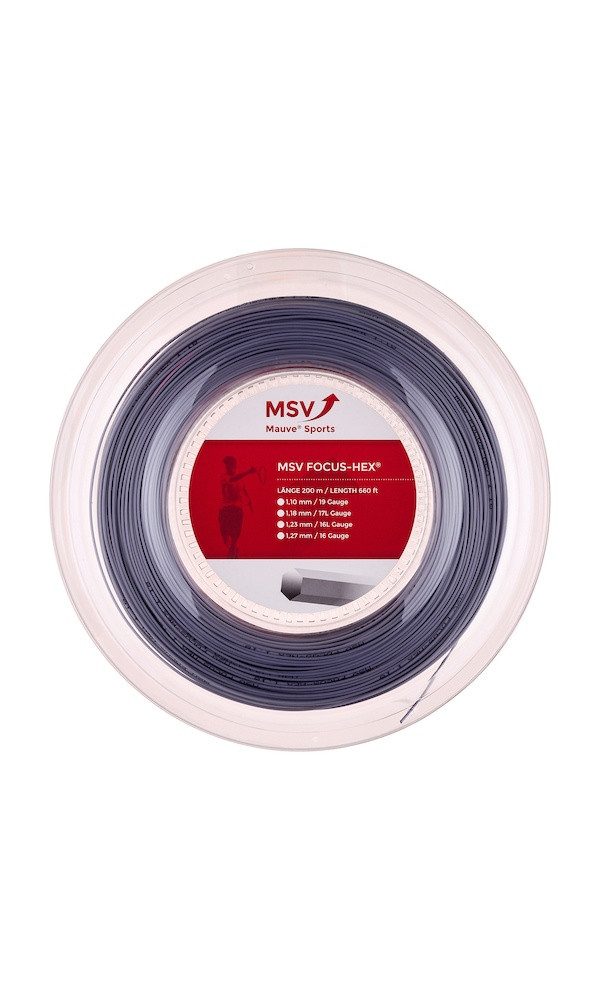 Tennissaite Focus Hex (Haltbarkeit+Spin) silber 200m Rolle