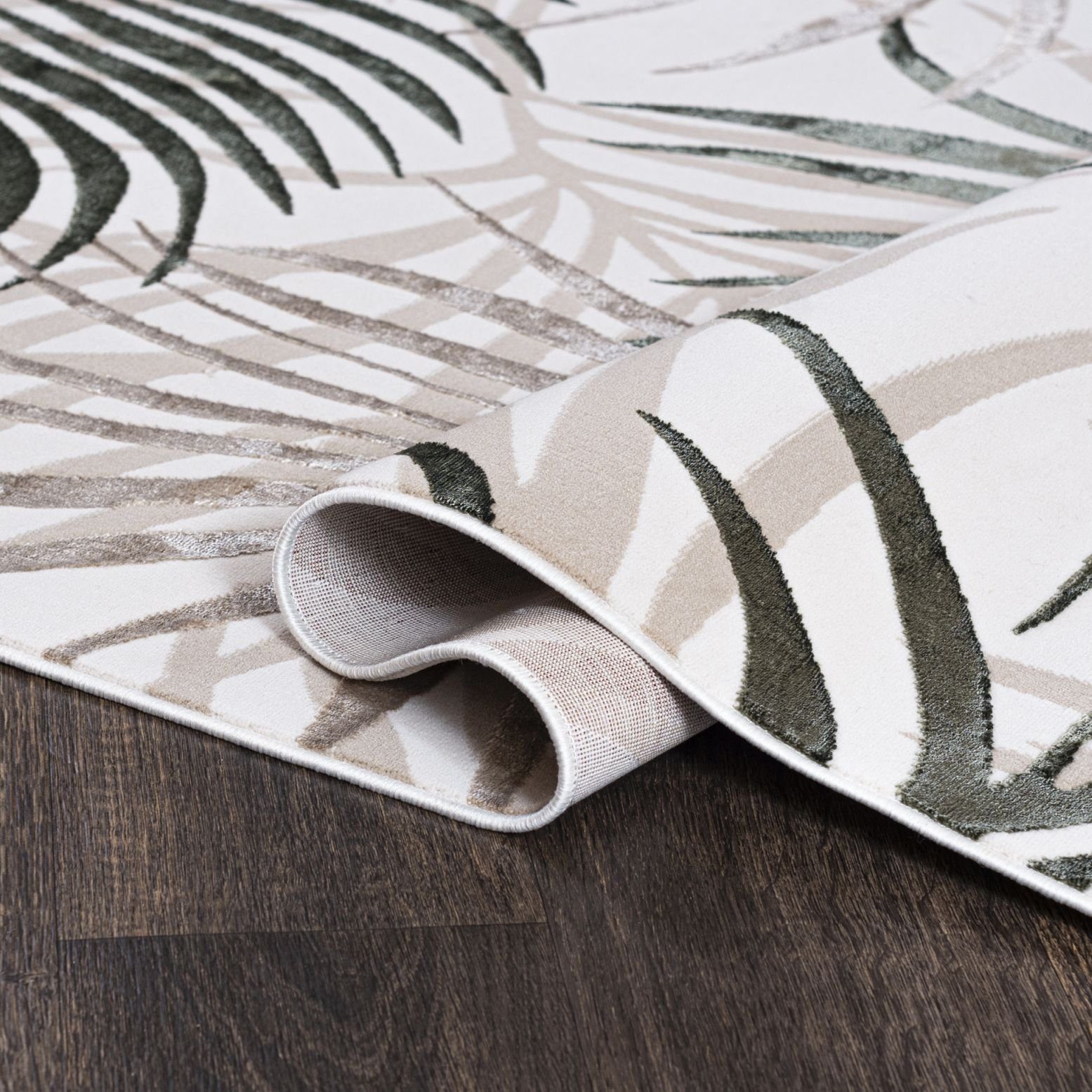 Mazovia Designteppich Modern Teppich für Wohnzimmer- Beige Creme mit Gold, 80 x 150 cm, Glänzende,Palmenzweige Feder,Modern,Höhe 10 mm,Weich,Pflegeleicht – Bild 3 von 5