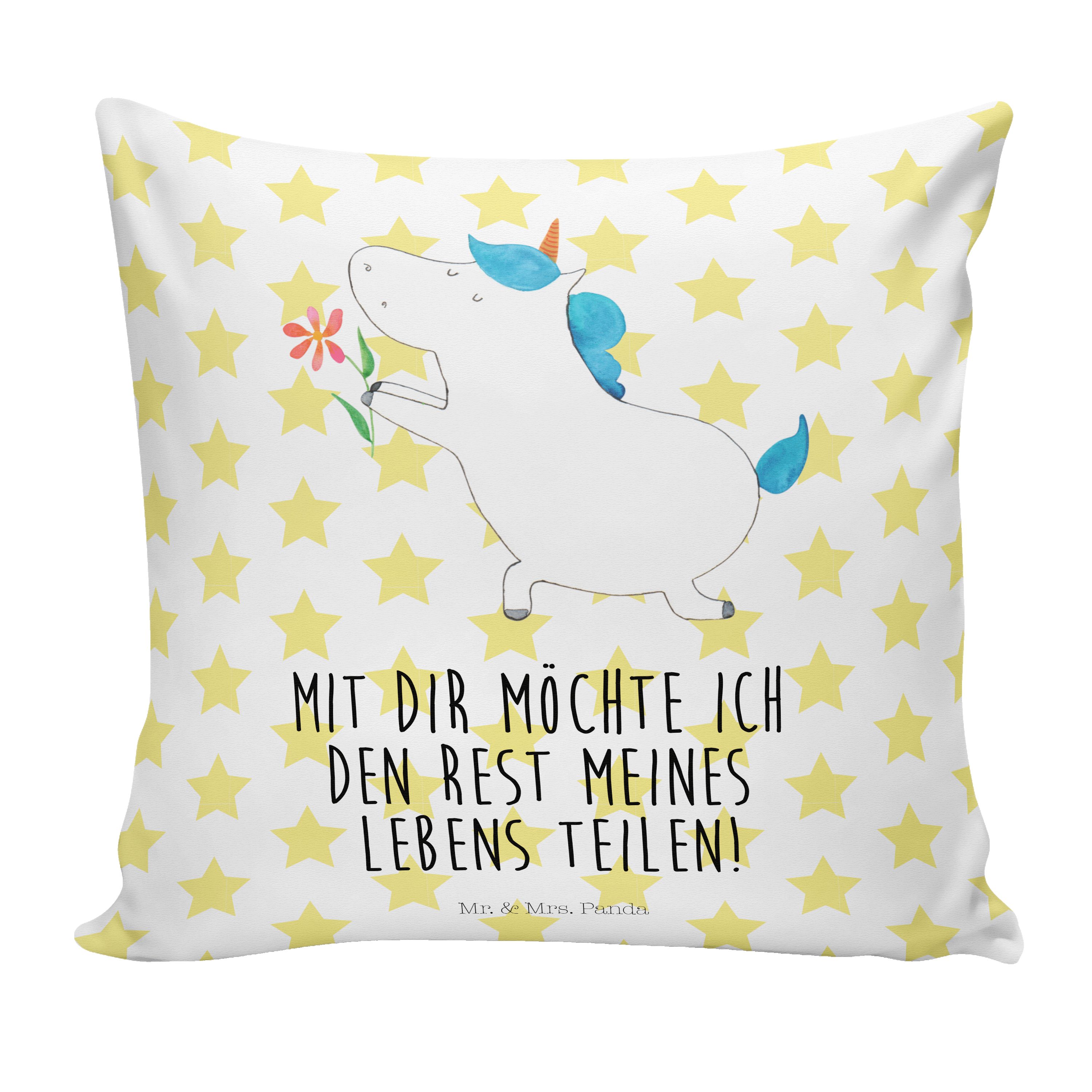 Mr. & Mrs. Panda Dekokissen Einhorn Blume - Weiß - Geschenk, Kopfkissen, Liebe, Partner, Sofakiss