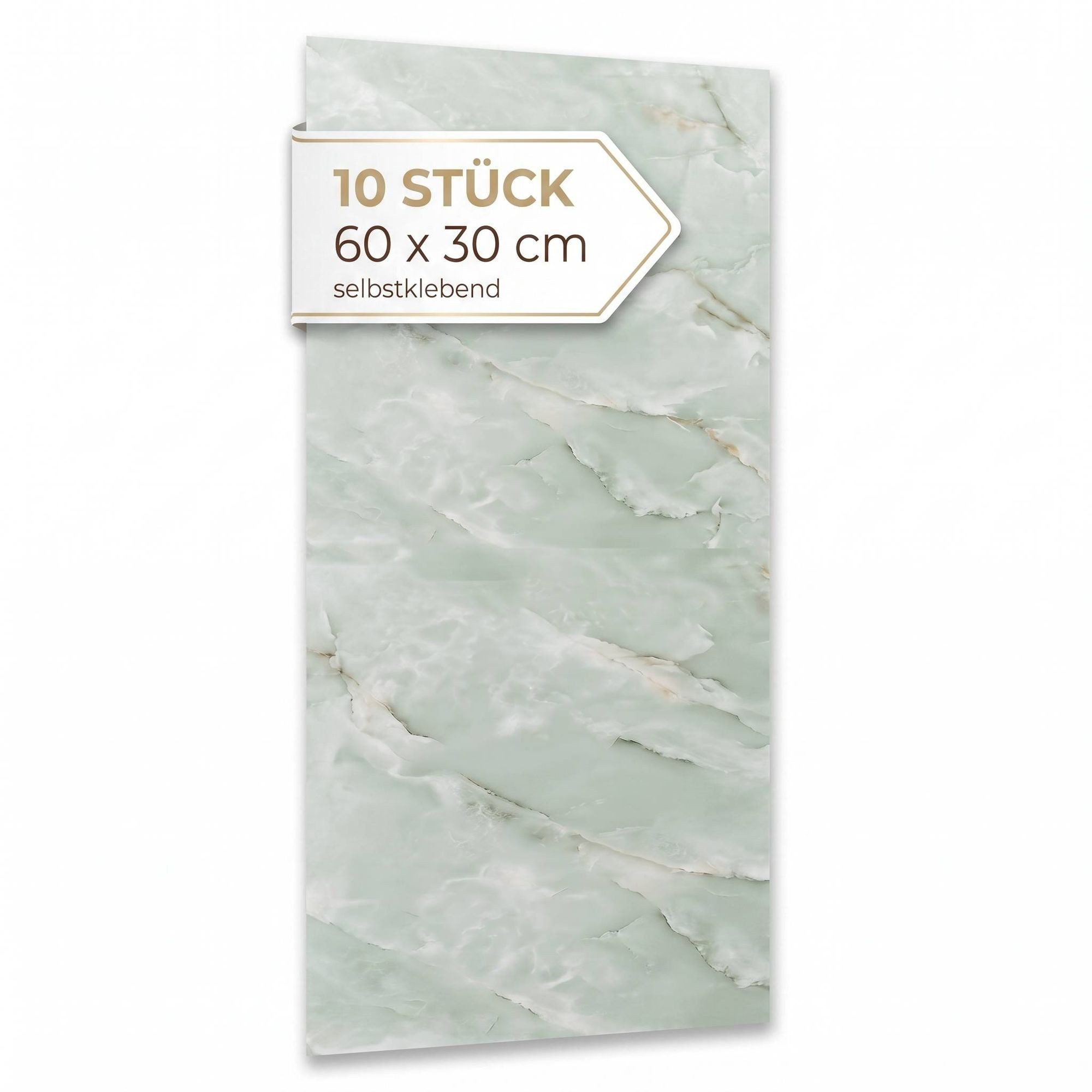 Dalsys Wandpaneel Wandverkleidung selbstklebend aus PVC, BxL: 30x60 cm, (60x30cm Marmoroptik Salbeigrün, 10-tlg., flexible Wandverkleidung Badezimmer wasserfest) 2,3mm Materialstärke, Spritzschutz Küchenrückwand