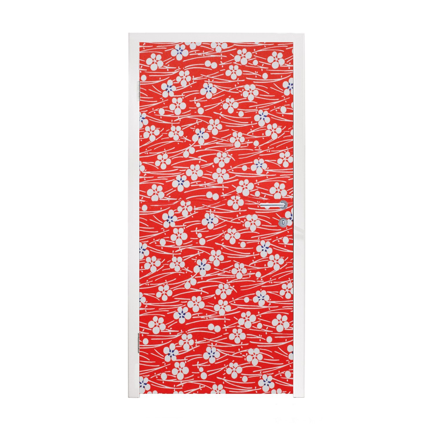 MuchoWow Türtapete Ein rotes und weißes Blumenmuster, Matt, bedruckt, (1 St), Fototapete für Tür, Türaufkleber, 75x205 cm