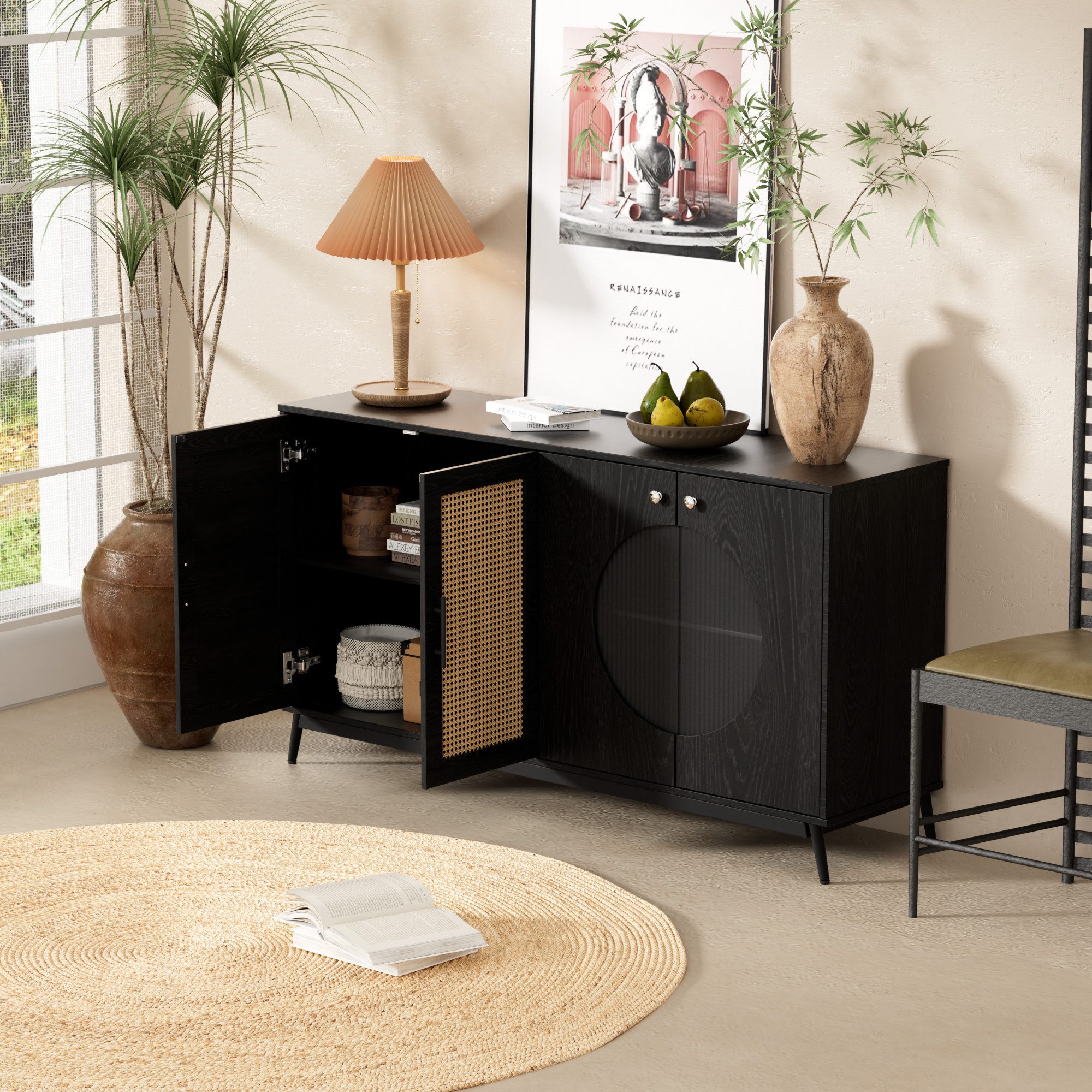 Merax Sideboard mit Rattantüren und Glastüren, günstig online kaufen