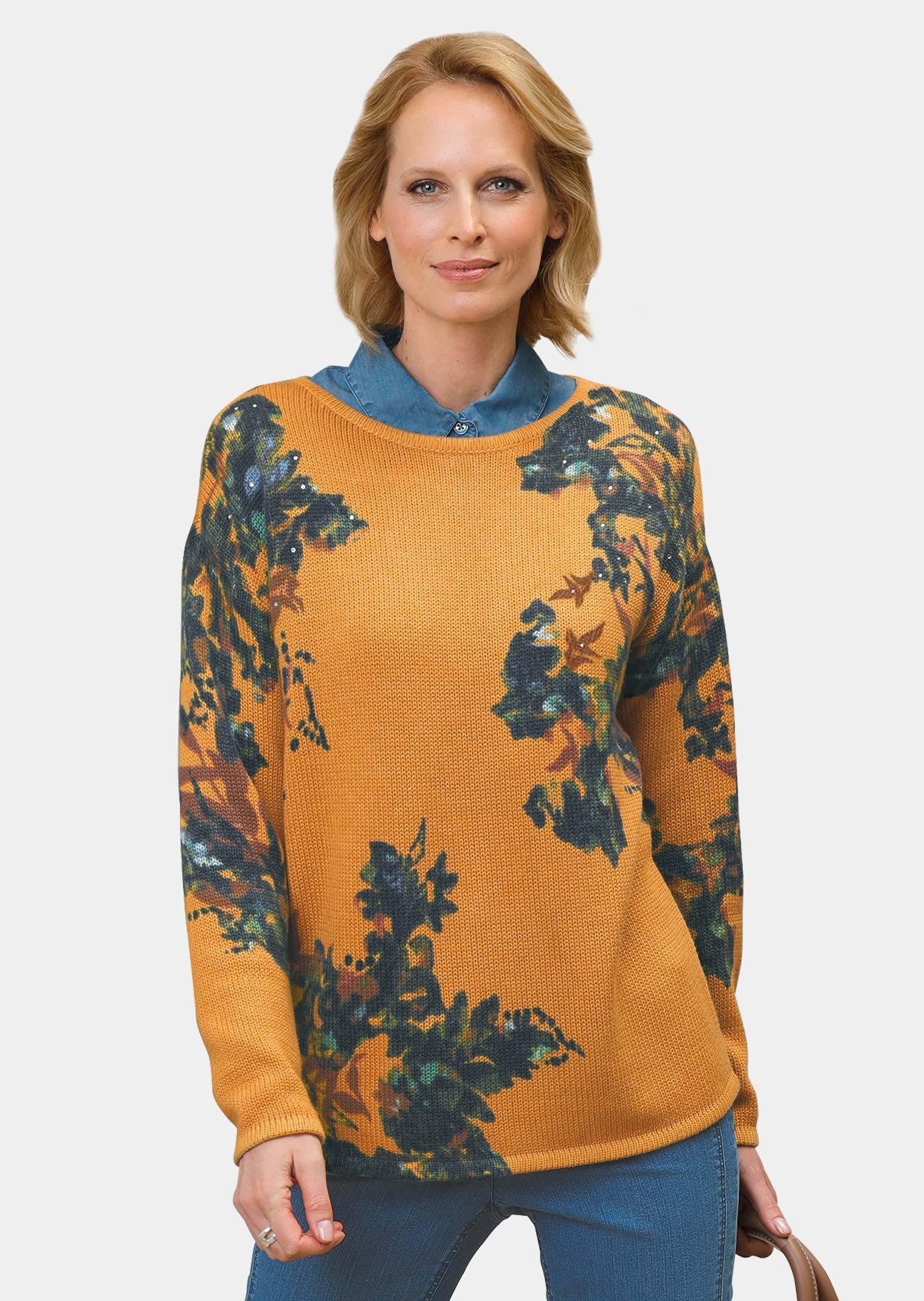 GOLDNER Longsweatshirt Kurzgröße: mit Pullover Druck floralem