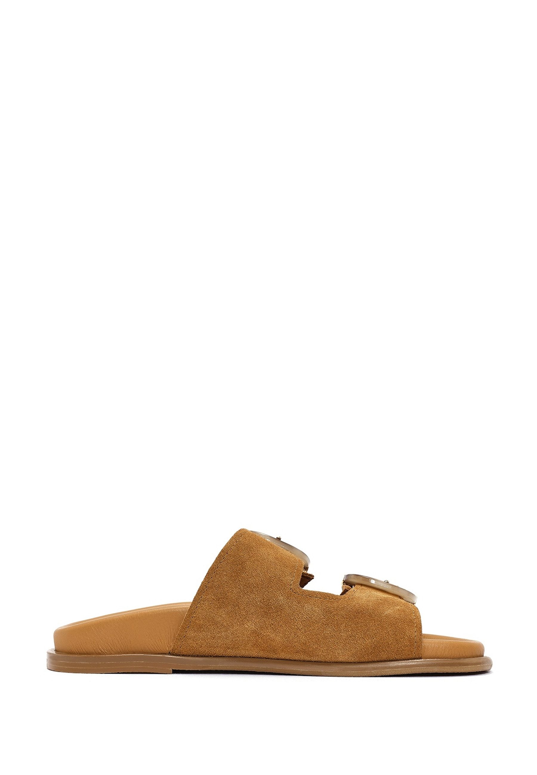 Derimod Pantoletten aus Veloursleder Mules Echtes Leder, Lederfutter, TPU-Sohle, Verstellbare Schnallen