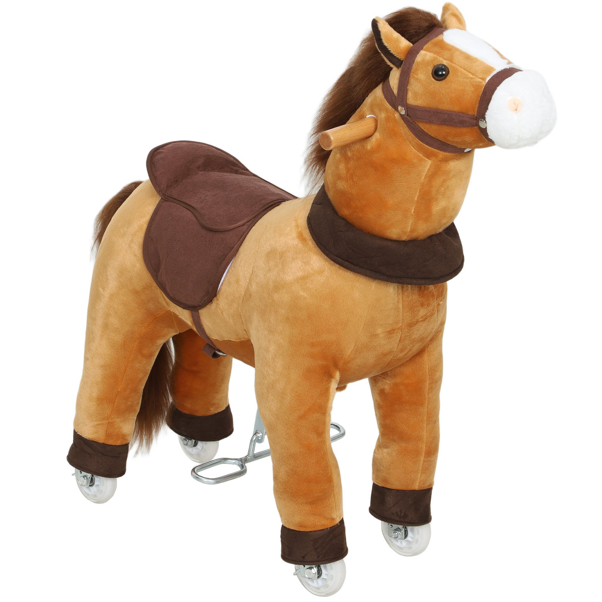 AIYAPLAY Stehtier Reitpferd mit Sattel Rollen, 75 cm Stehpferd, für Kinder 3-5 Jahre, bis 25 kg, Dunkelbraun