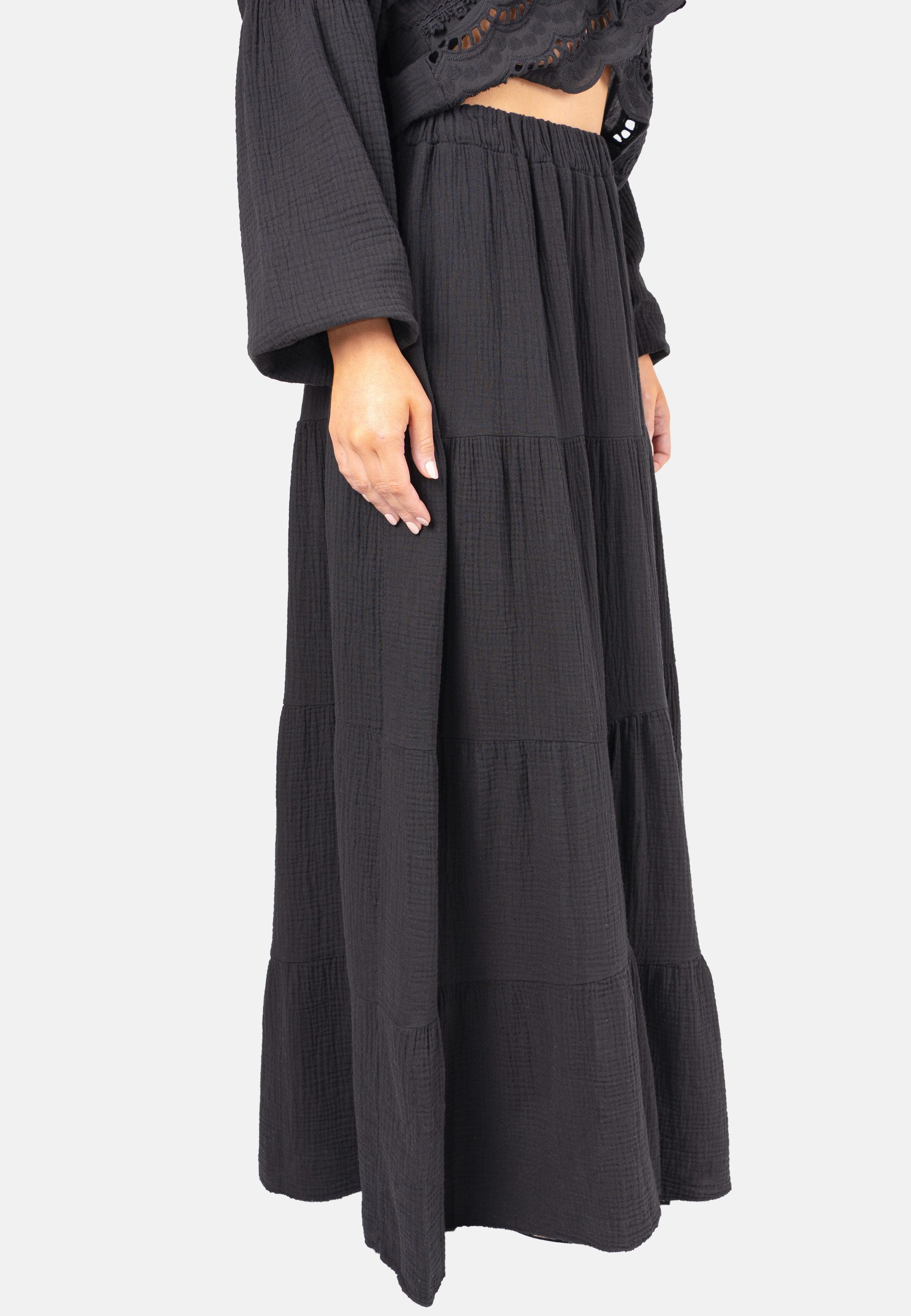 Seasons of April A-Linien-Rock DAISY MUSSELIN Musselinrock Maxirock Damen Baumwolle Lang, Daisy Stufenrock Boho