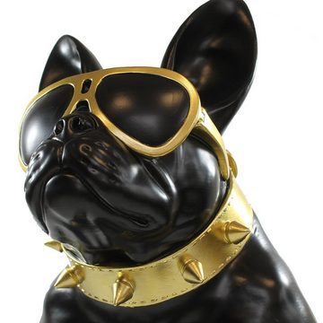 colourliving Dekofigur Dekofigur Französische Bulldogge Deko Hundefigur Siggi groß mit Brille, handbemalt, edles Erscheinungsbild, rutschfeste Gummifüße