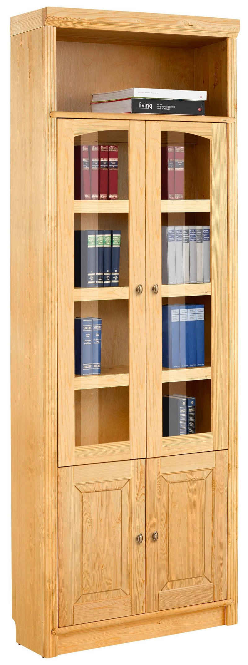 Home affaire Bücherregal »Soeren«, aus massiver Kiefer, in 2 Höhen, Tiefe 29 cm, Türen mit Klarglas Einsatz