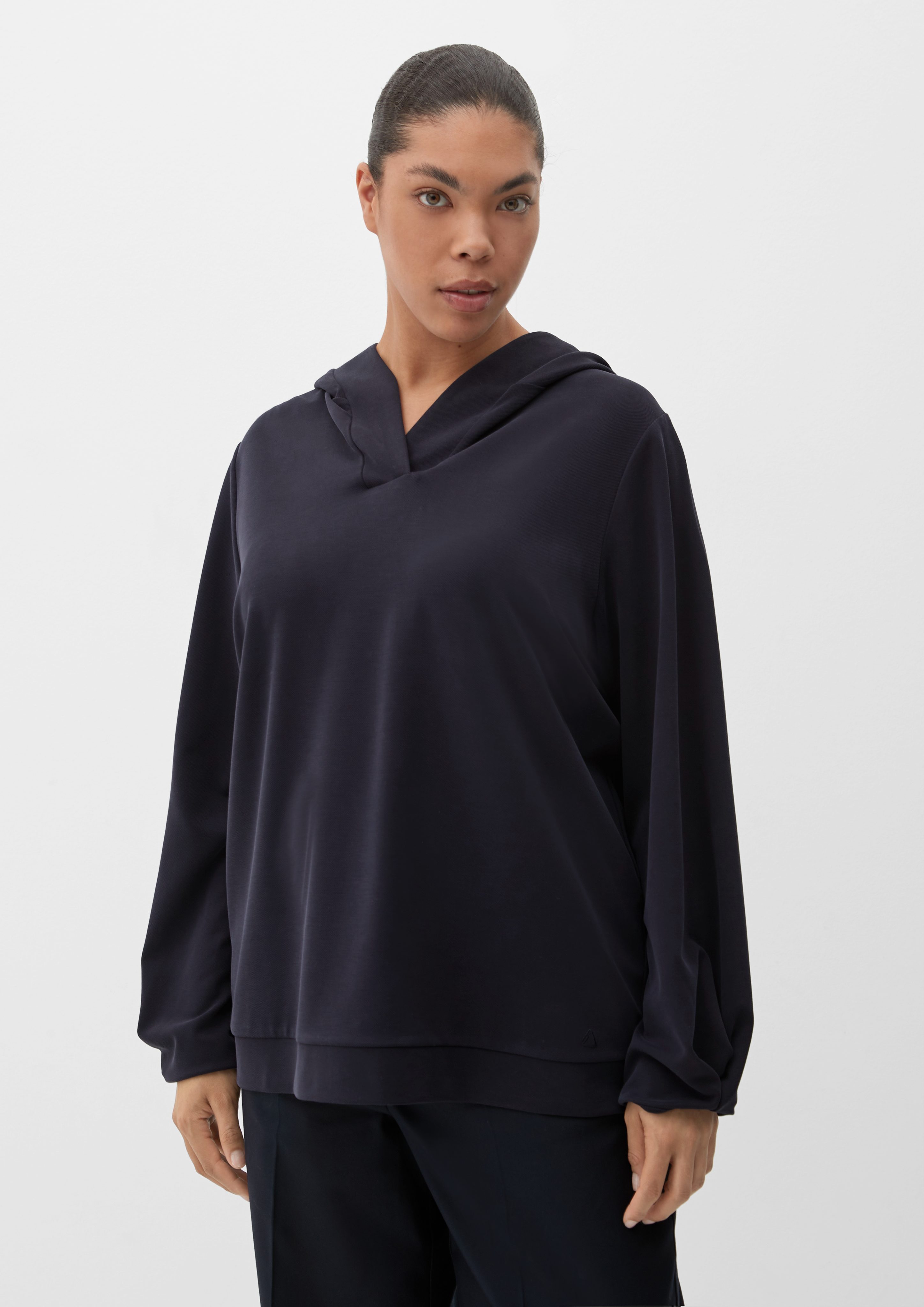TRIANGLE Sweatshirt Sweatshirt aus navy Logo, Raffung Twill