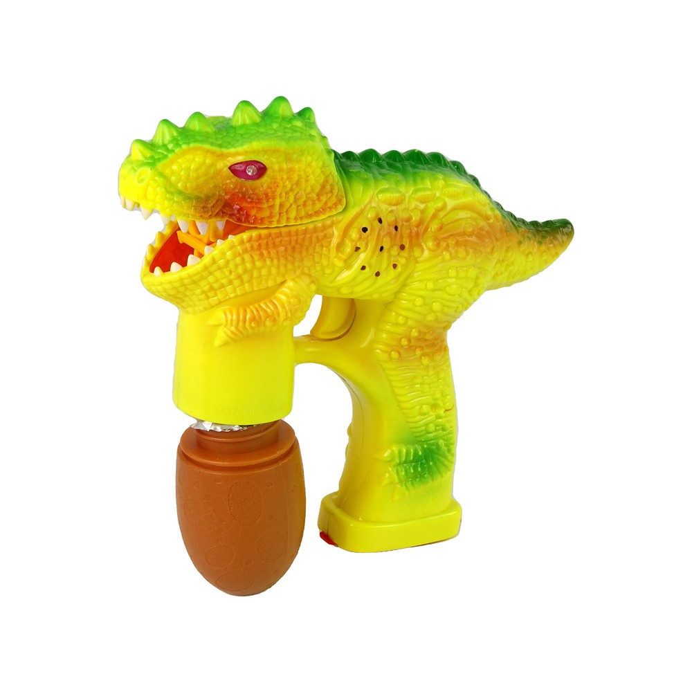 LEAN TOYS Seifenblasenmaschine Seifenblasenpistole Dinosaurier Kinderspielzeug, Dinosaurier-Design, 2 Eier Seifenblasenlösung, ab 3 Jahren
