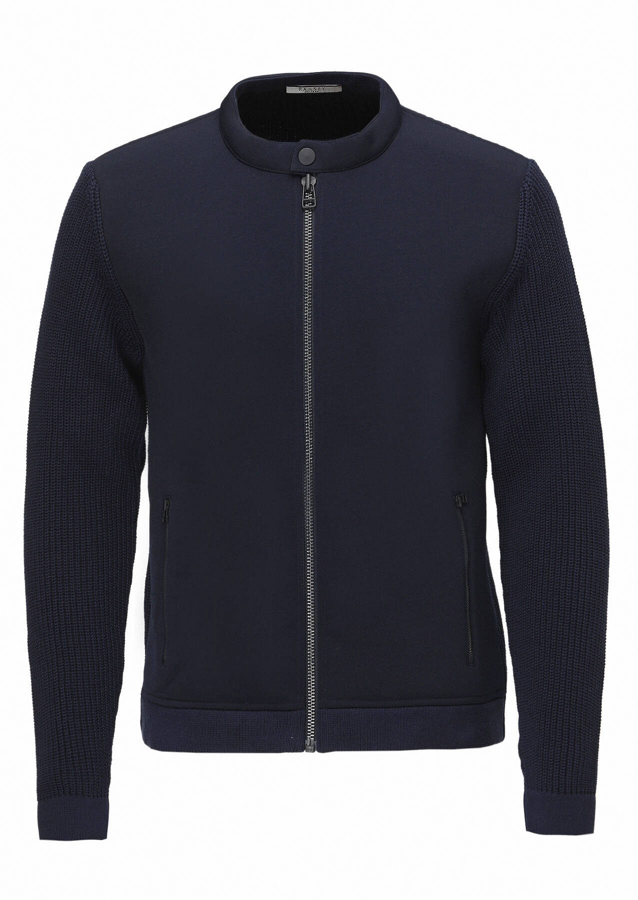 RAMSEY Winterjacke Einfarbiger Cardigan aus Baumwollmischung mit Rundhalsausschnitt