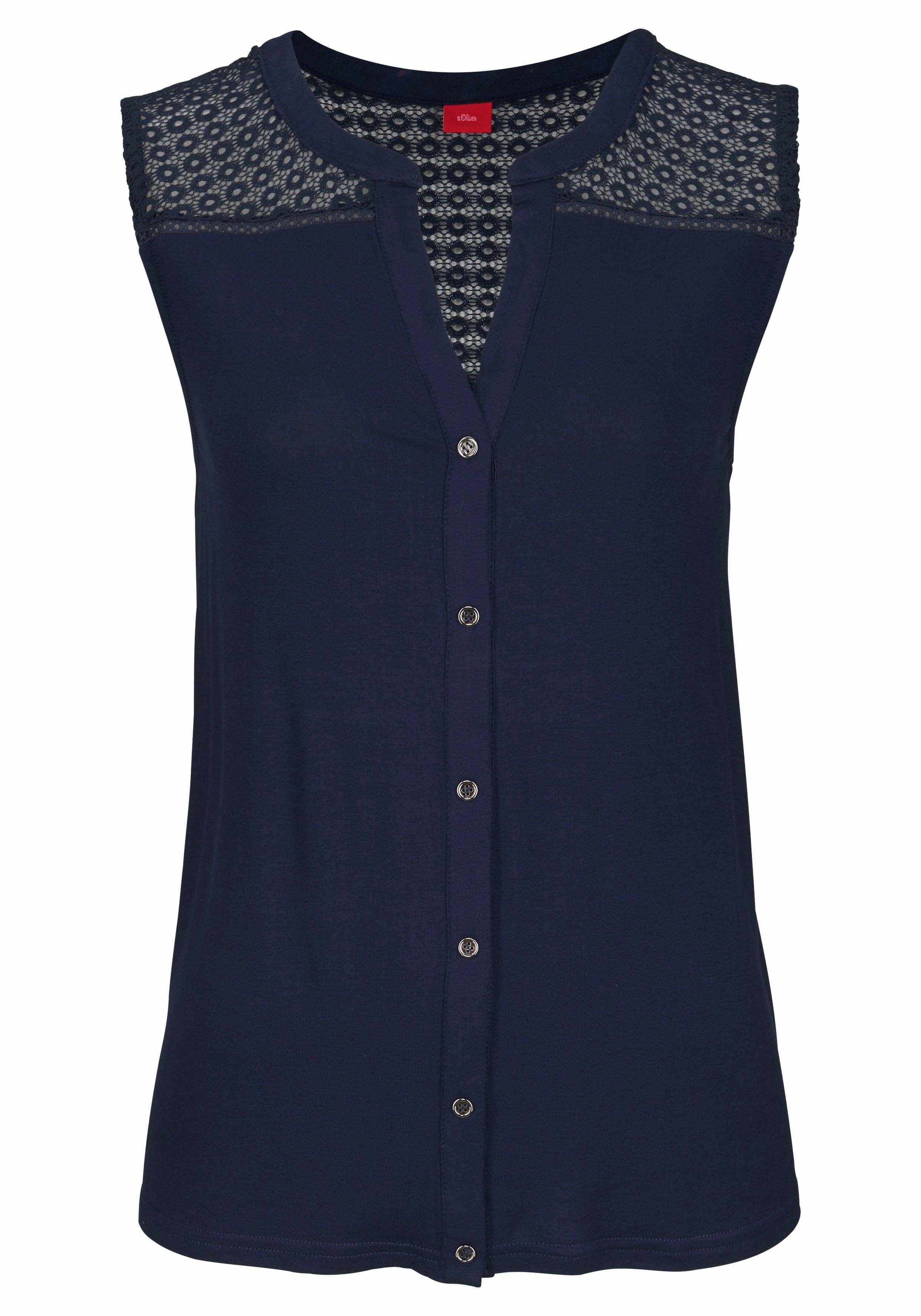 s.Oliver Strandtop mit Spitzeneinsatz an den Schultern und am oberen Rücken Jerseytop mit Zierknopfleiste, Sommertop mit Spitzendetails, casual – Bild 2 von 5