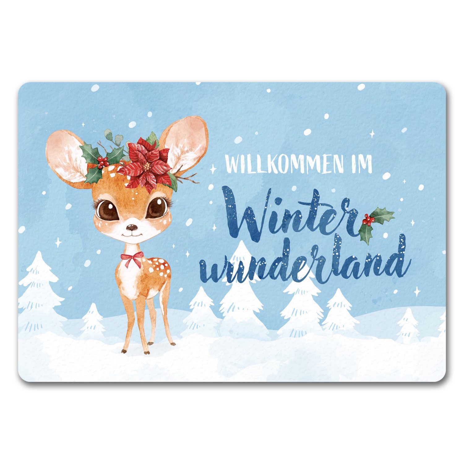 Fußmatte Rehkitz Fußmatte in 35x50 cm ohne Rand mit Spruch Willkommen im