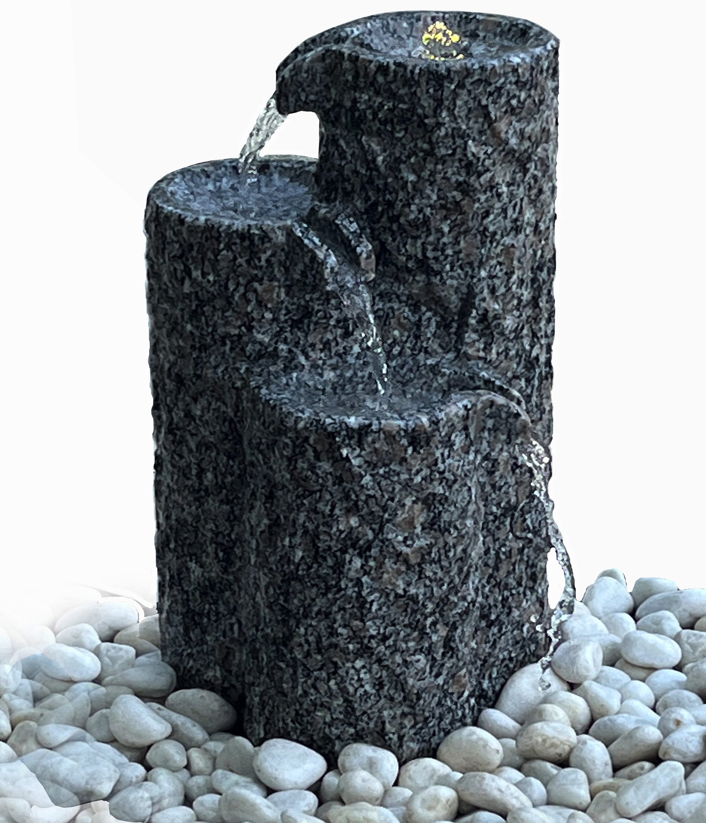 Dehner Gartenbrunnen Heidelberg, mit warmweißer LED Beleuchtung, 28 x 42 x 28 cm, rustikales Wasserspiel aus Granit, Komplettset mit Pumpe und Trafo